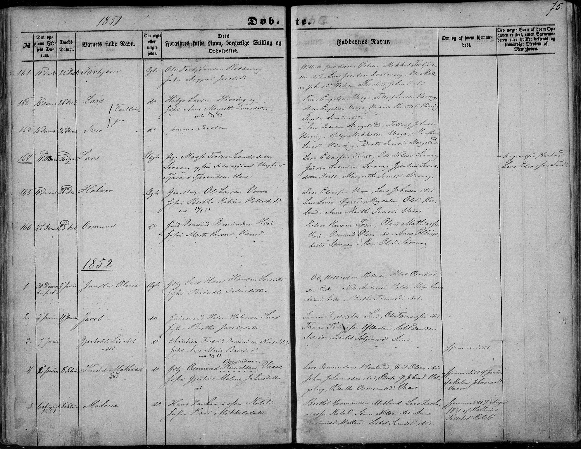 Avaldsnes sokneprestkontor, AV/SAST-A -101851/H/Ha/Haa/L0008: Parish register (official) no. A 8, 1847-1857, p. 75