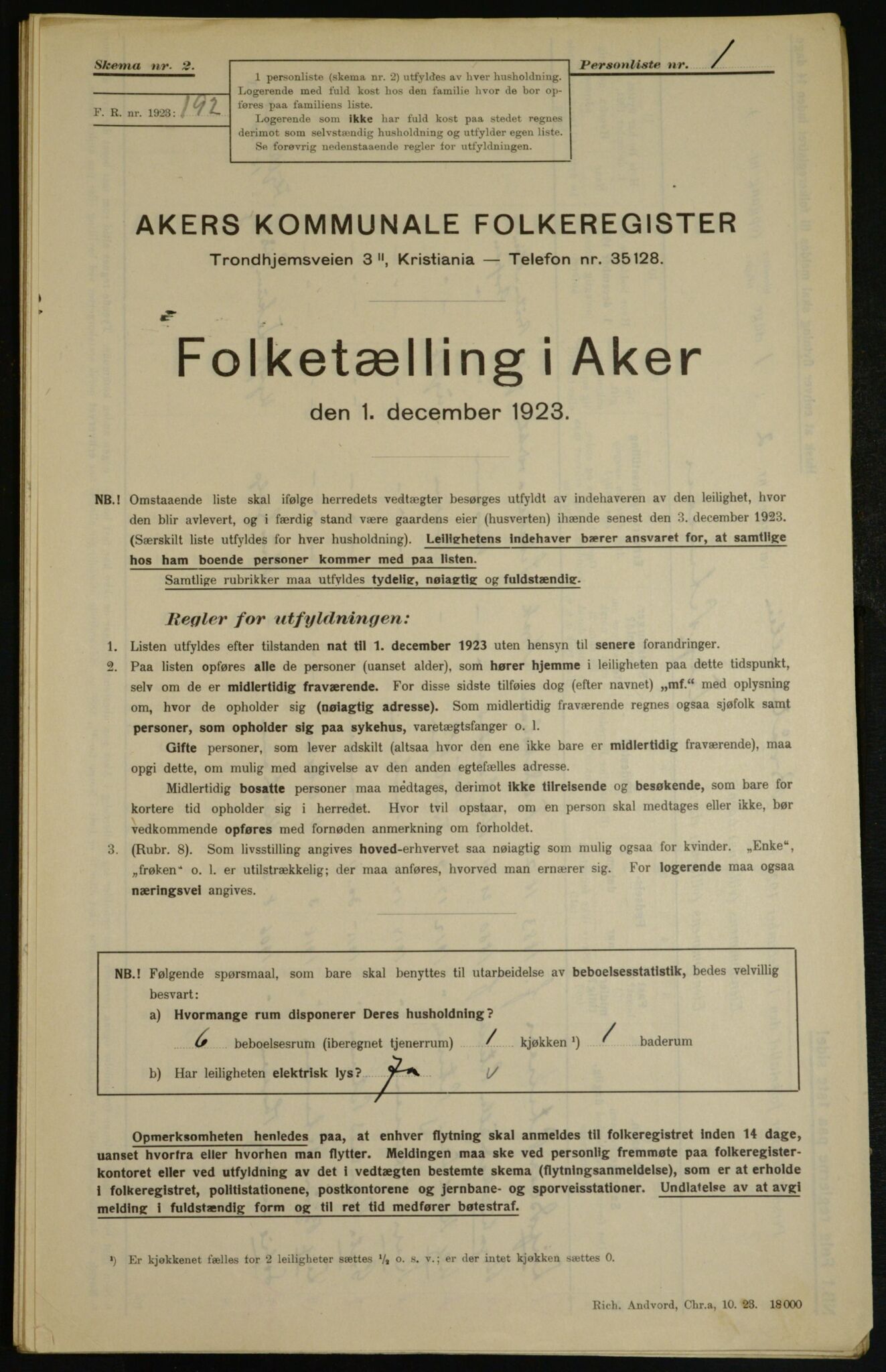 , Municipal Census 1923 for Aker, 1923, p. 8570