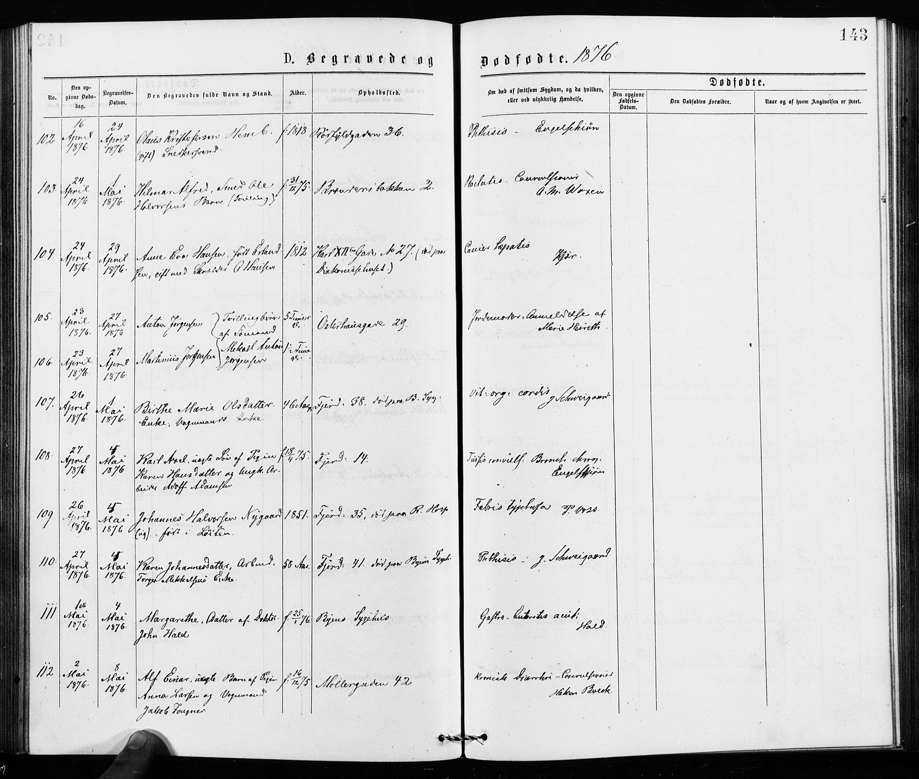 Jakob prestekontor Kirkebøker, AV/SAO-A-10850/F/Fa/L0002: Parish register (official) no. 2, 1875-1879, p. 143