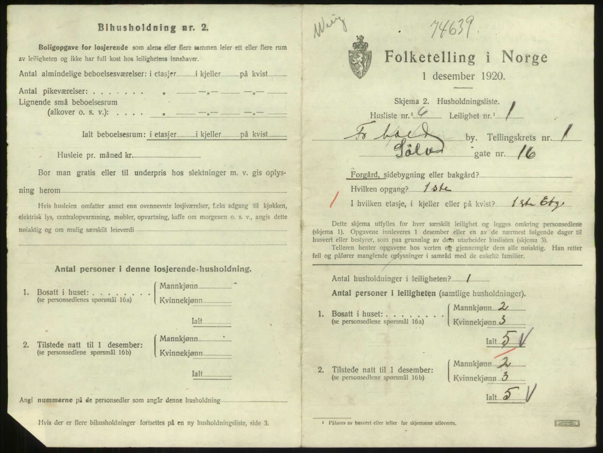 SAO, 1920 census for Fredrikshald, 1920, p. 2135