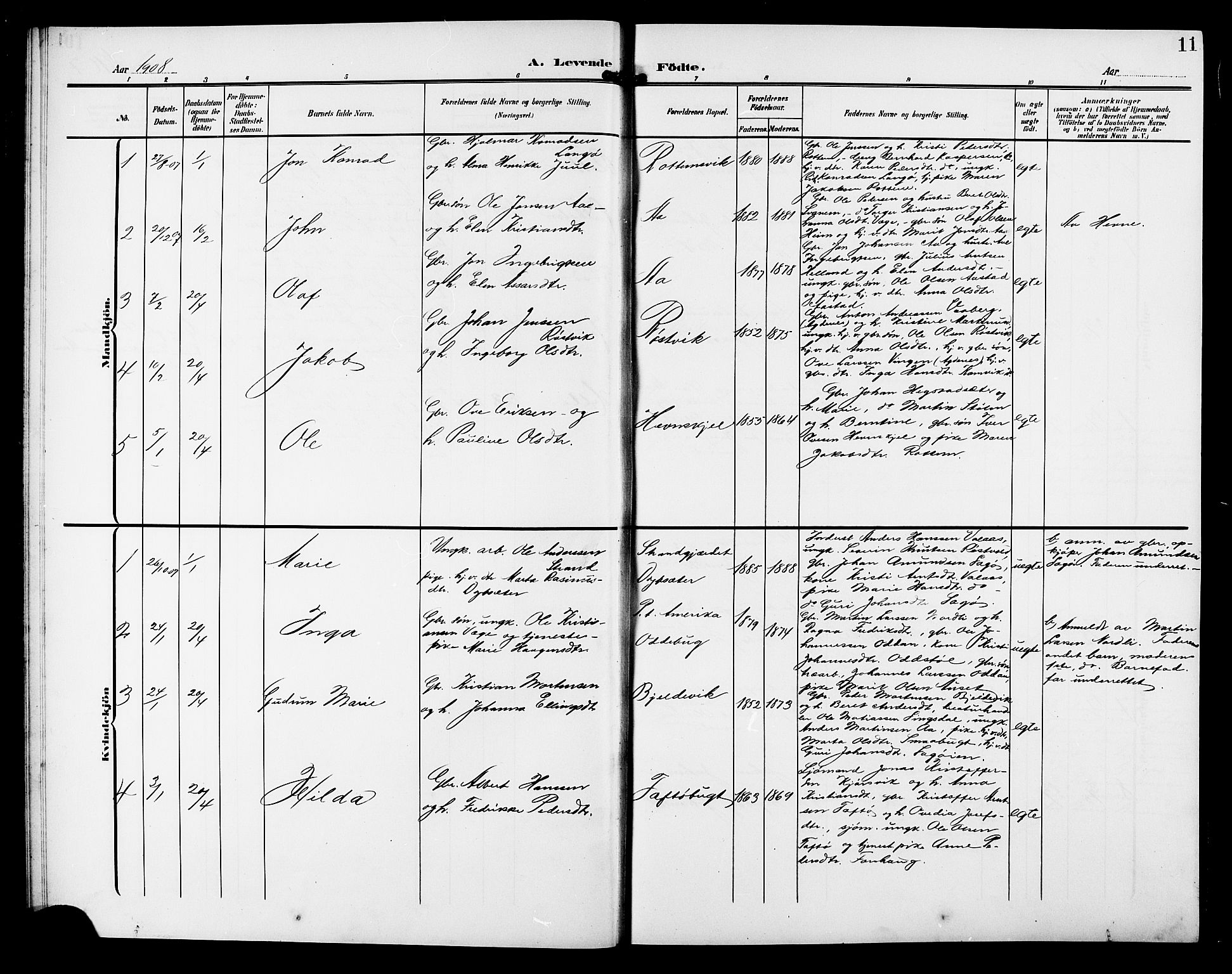 Ministerialprotokoller, klokkerbøker og fødselsregistre - Sør-Trøndelag, SAT/A-1456/633/L0520: Parish register (copy) no. 633C02, 1906-1921, p. 11