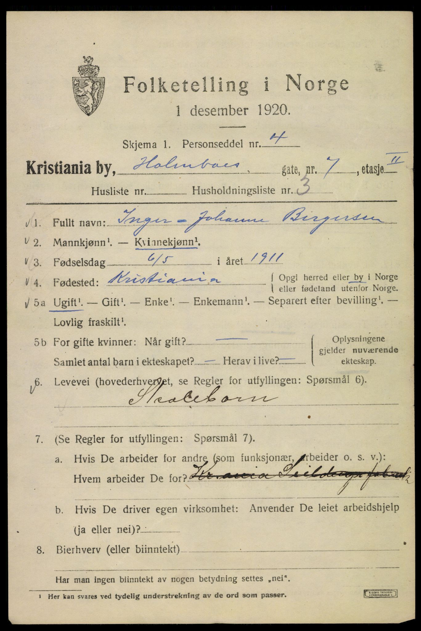 SAO, 1920 census for Kristiania, 1920, p. 296723