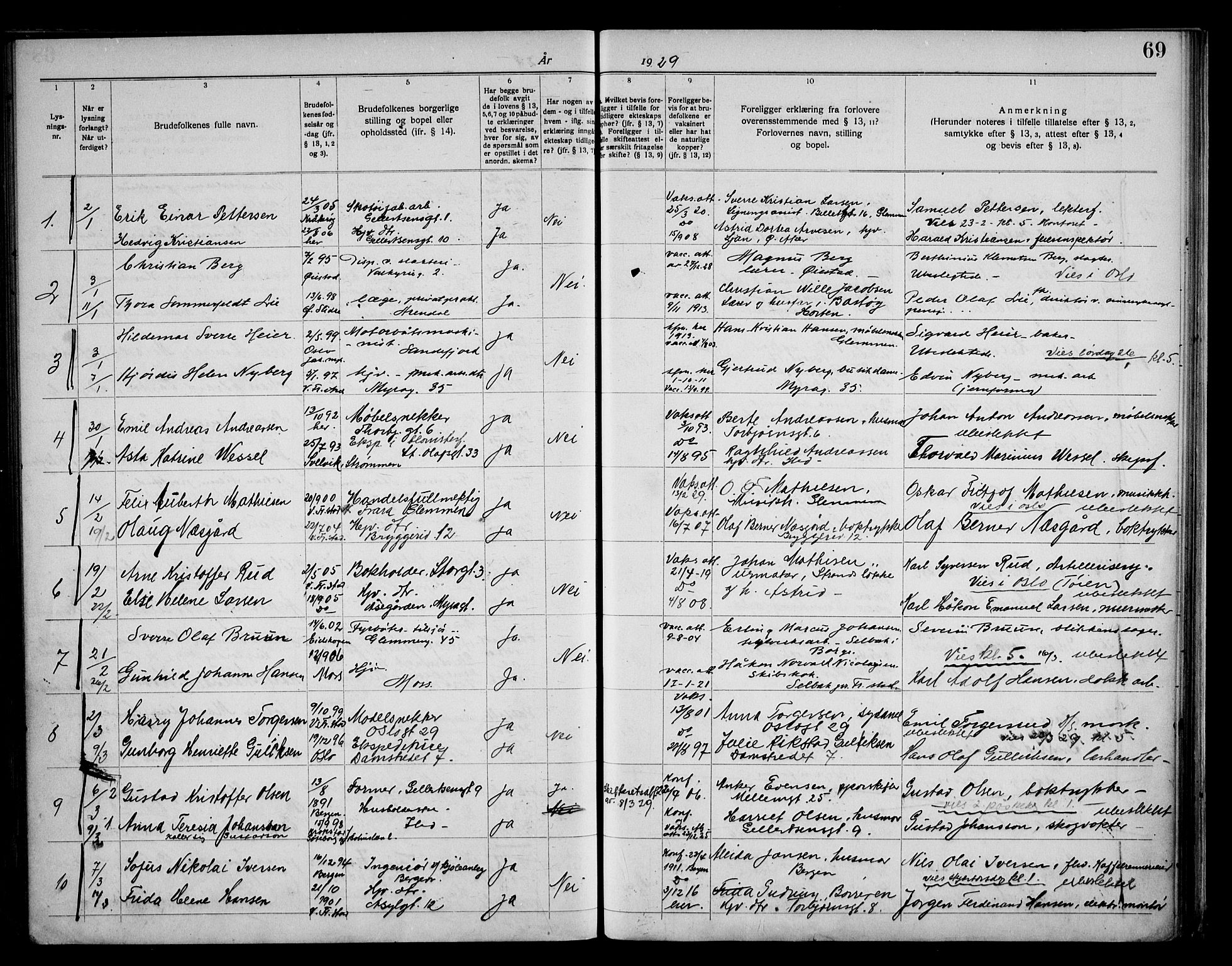 Fredrikstad domkirkes prestekontor Kirkebøker, SAO/A-10906/H/Ha/L0003: Banns register no. 3, 1919-1932, p. 69