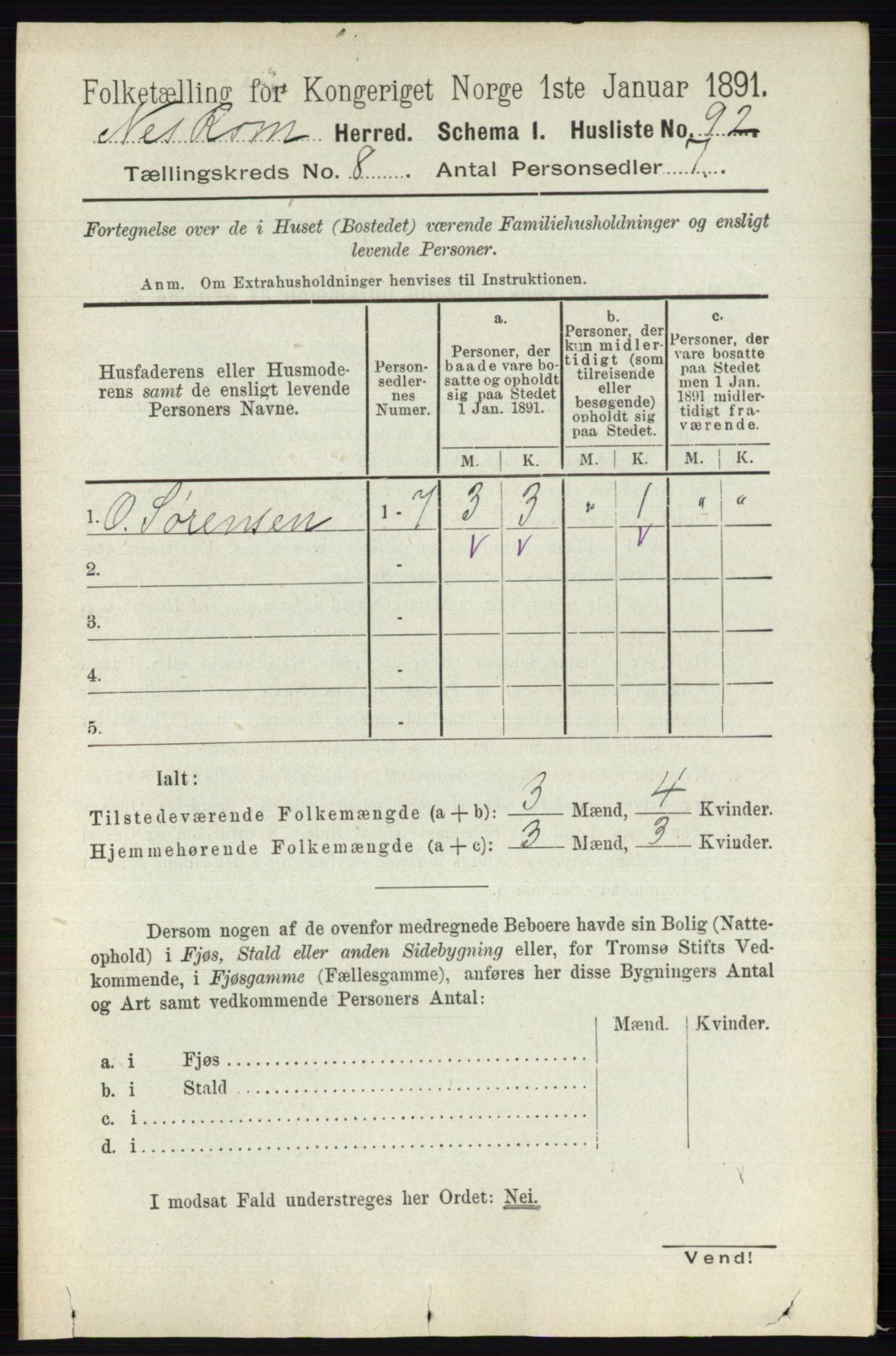 RA, 1891 census for 0236 Nes, 1891, p. 4572