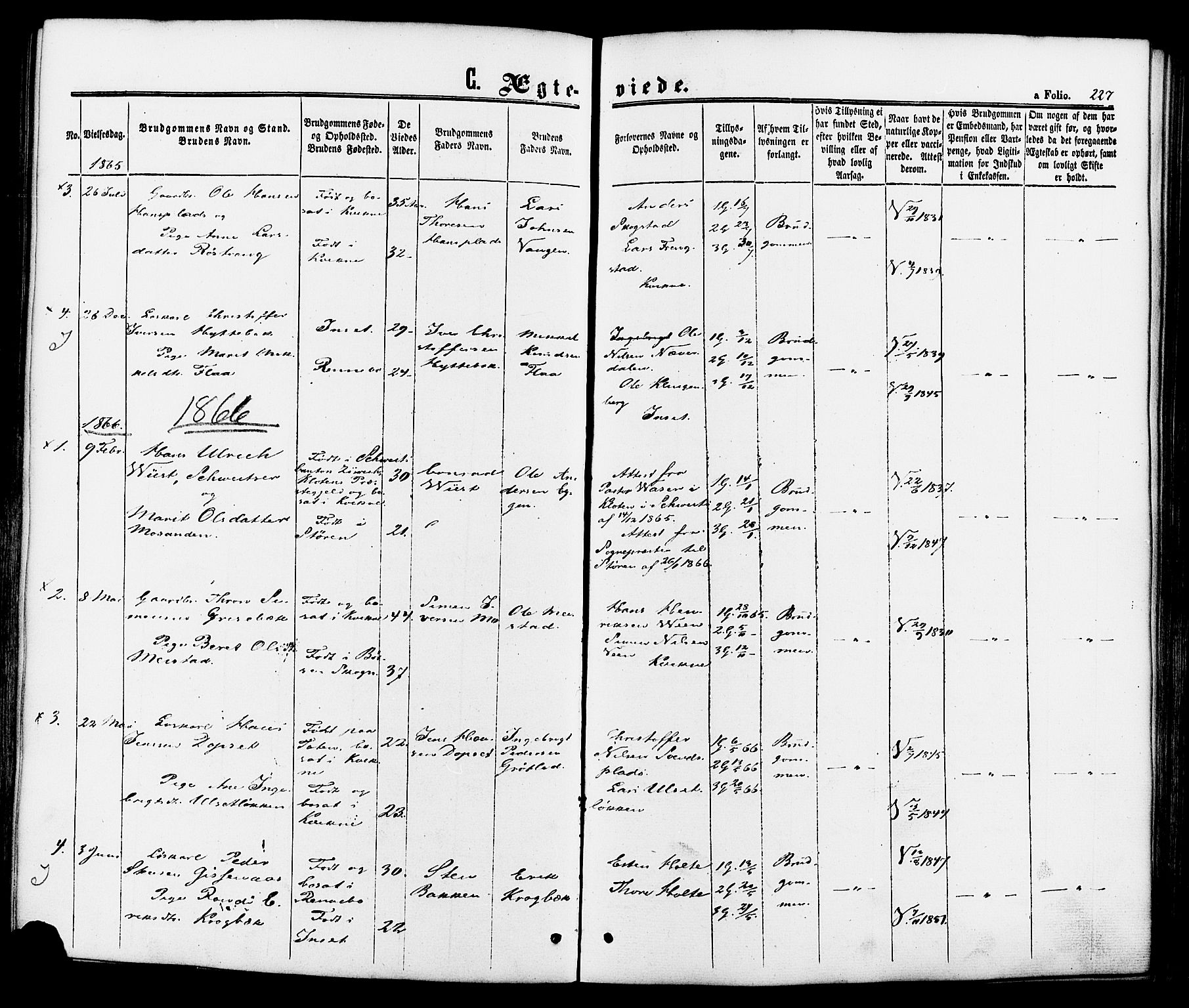 Kvikne prestekontor, SAH/PREST-064/H/Ha/Haa/L0006: Parish register (official) no. 6, 1863-1886, p. 227