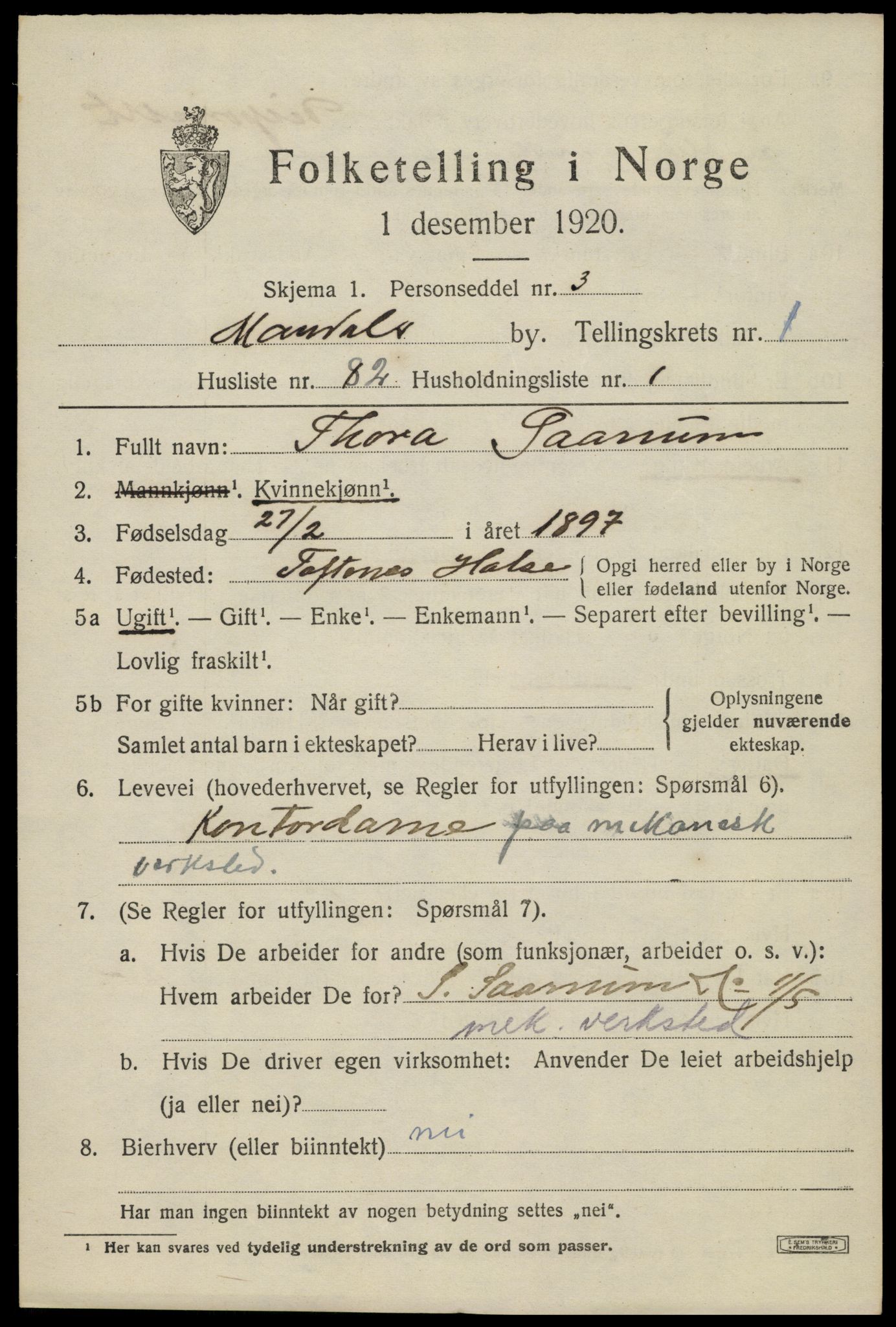 SAK, 1920 census for Mandal, 1920, p. 4089