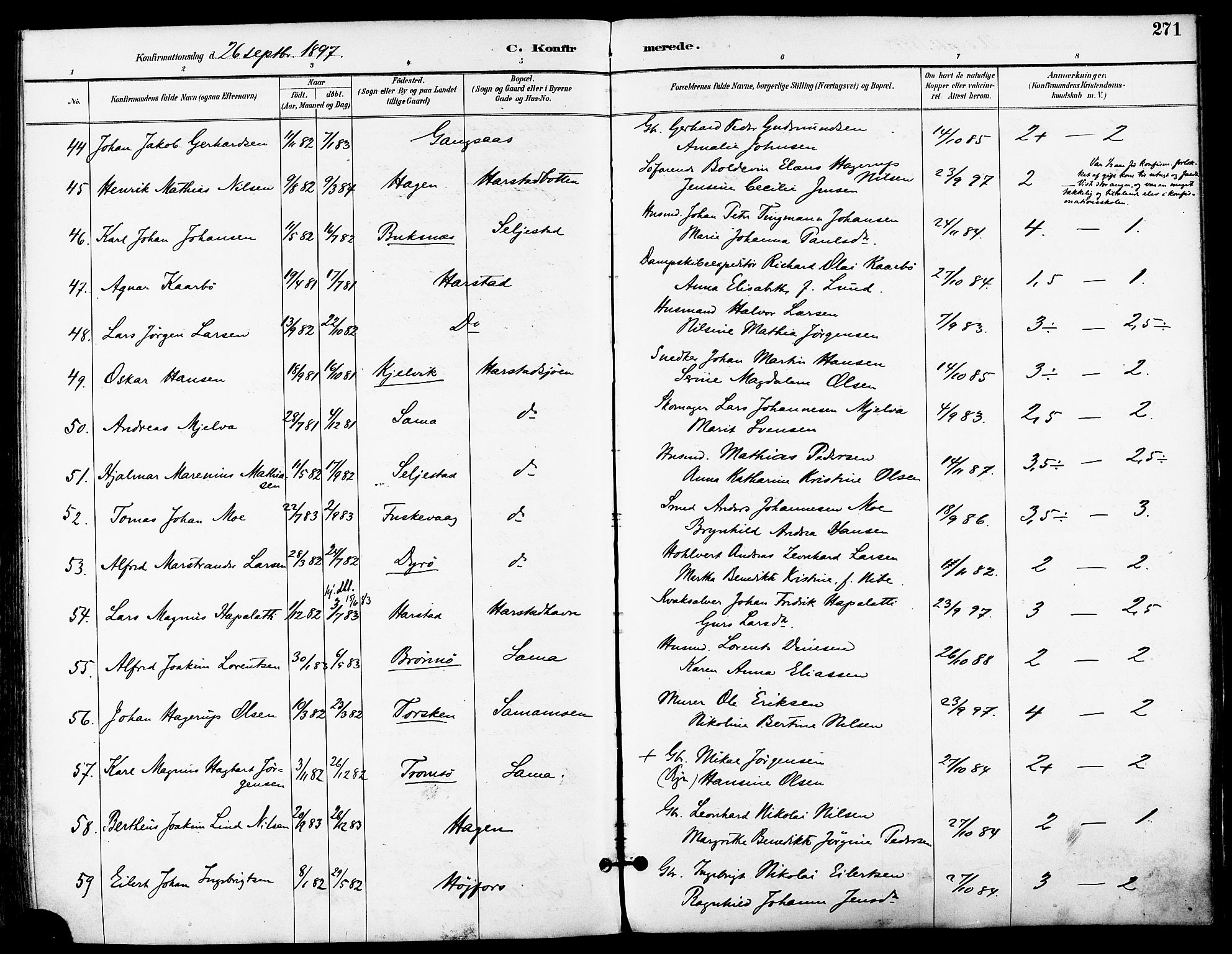 Trondenes sokneprestkontor, SATØ/S-1319/H/Ha/L0016kirke: Parish register (official) no. 16, 1890-1898, p. 271