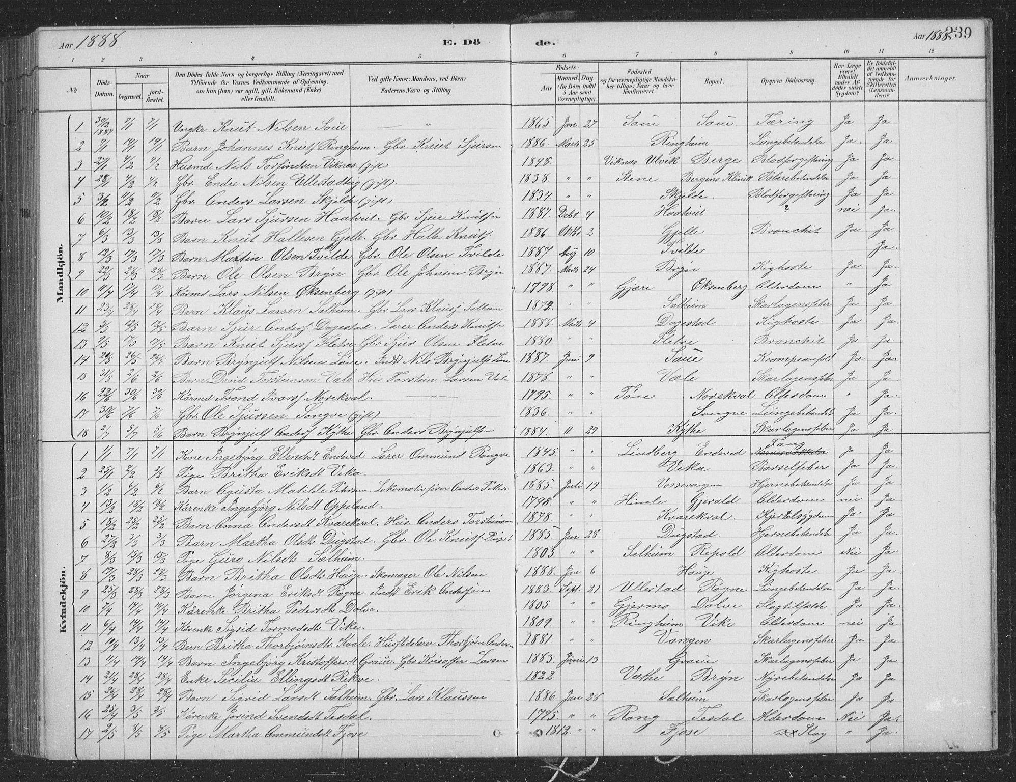 Voss sokneprestembete, SAB/A-79001/H/Hab: Parish register (copy) no. B 3, 1879-1894, p. 239