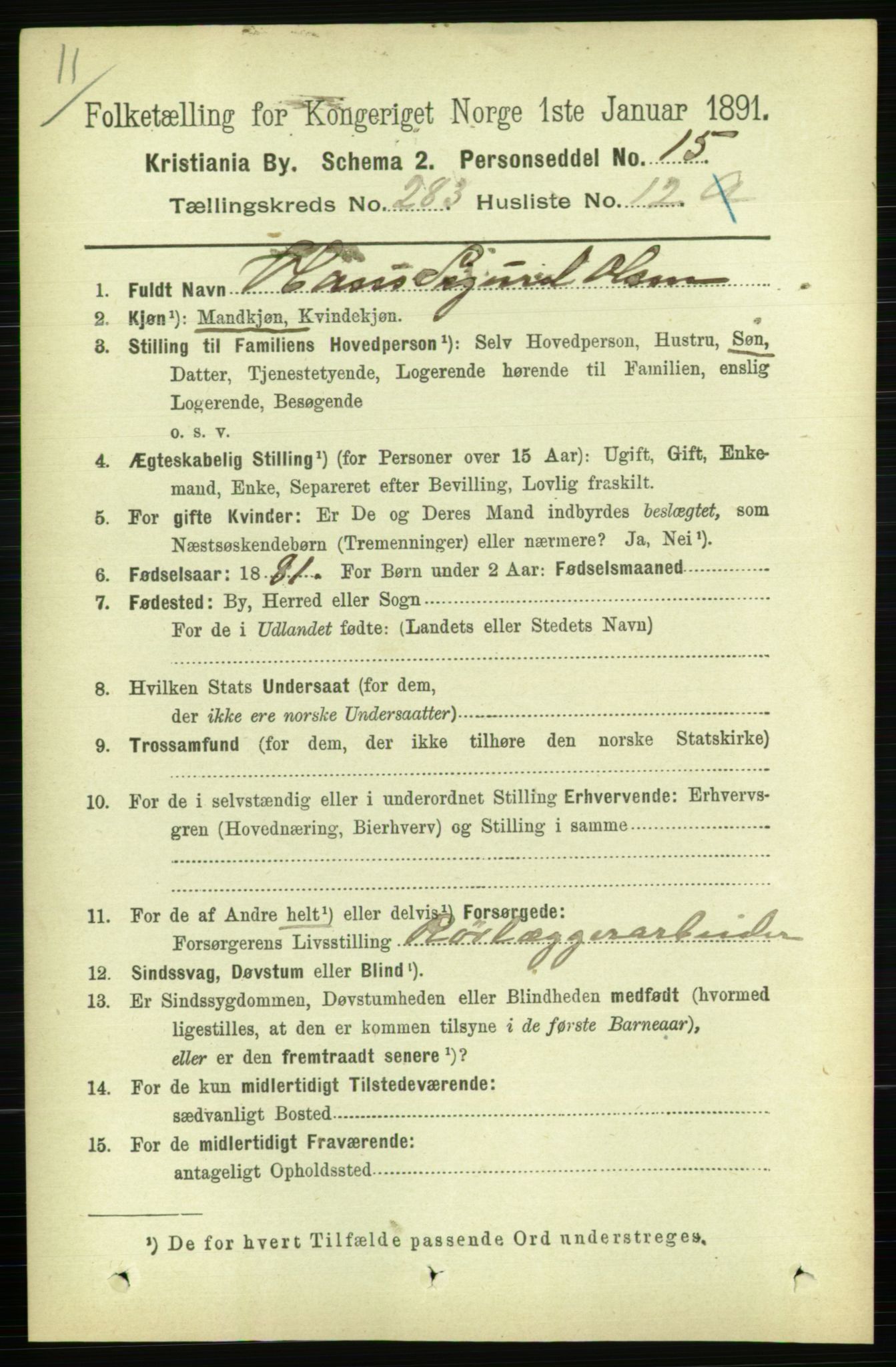 RA, 1891 census for 0301 Kristiania, 1891, p. 173120