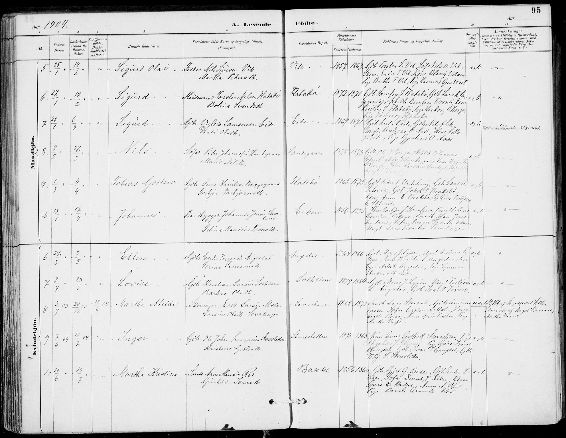 Strandebarm sokneprestembete, SAB/A-78401/H/Haa: Parish register (official) no. E  1, 1886-1908, p. 95