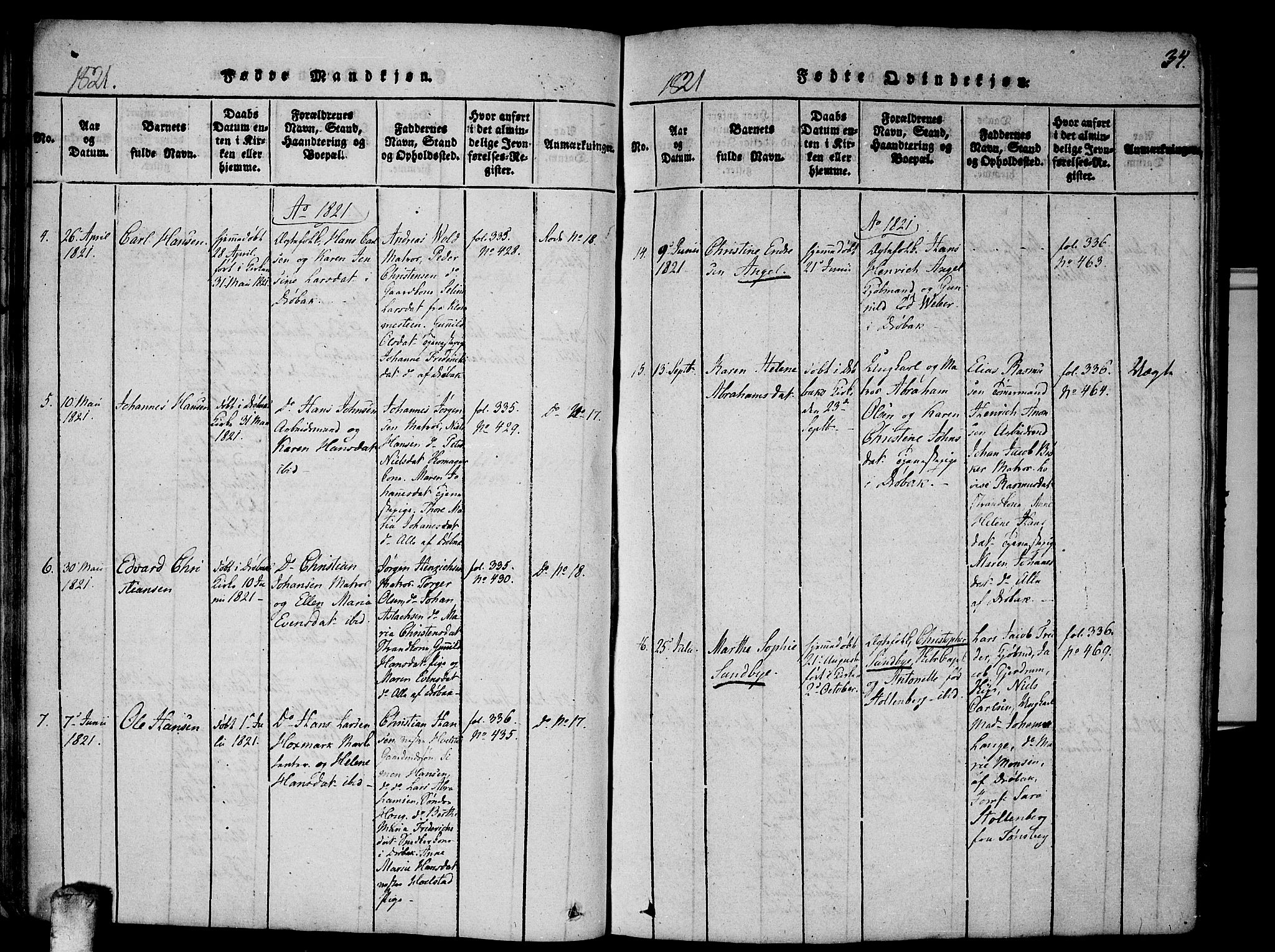 Drøbak prestekontor Kirkebøker, AV/SAO-A-10142a/F/Fa/L0001: Parish register (official) no. I 1, 1816-1842, p. 34