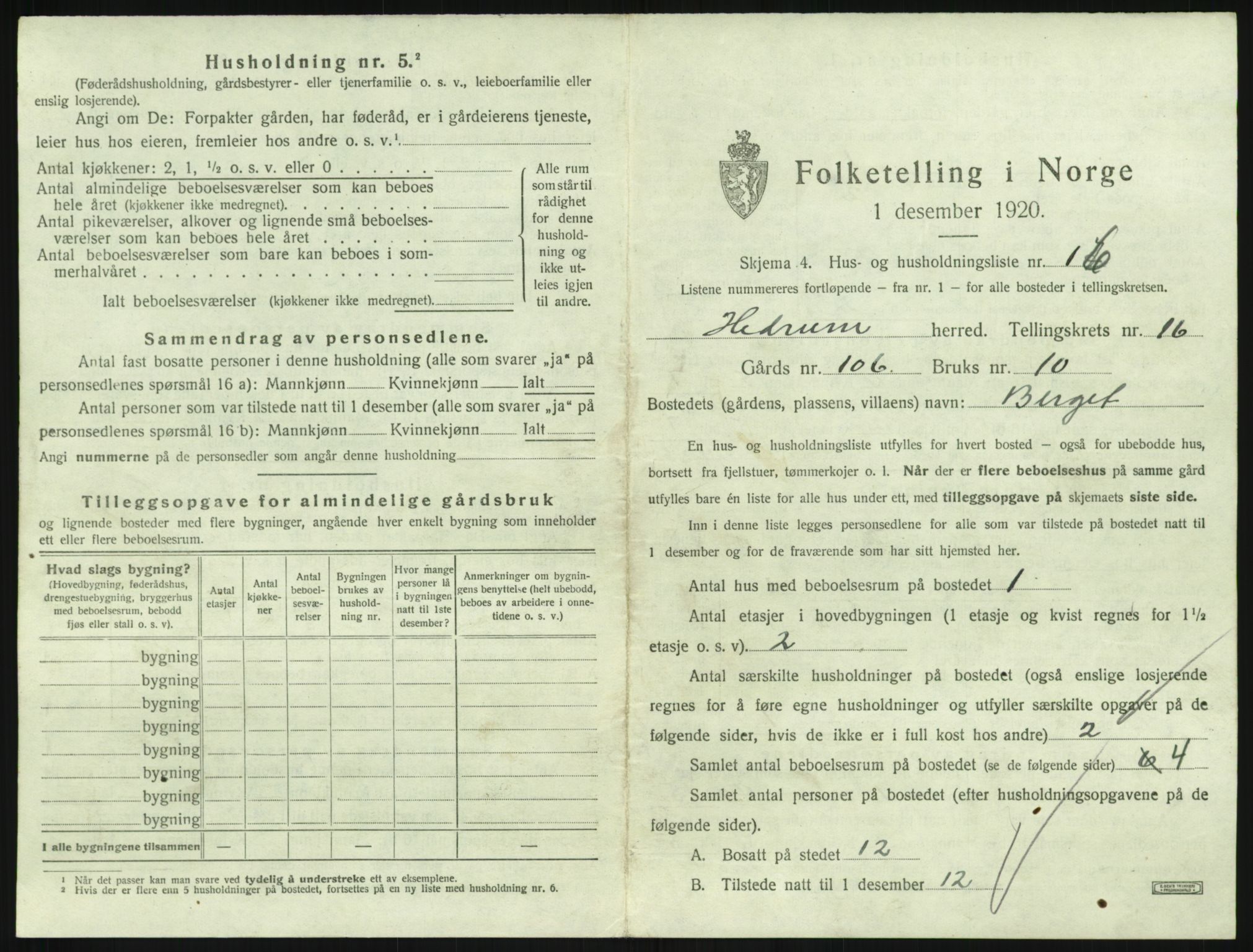 SAKO, 1920 census for Hedrum, 1920, p. 1497