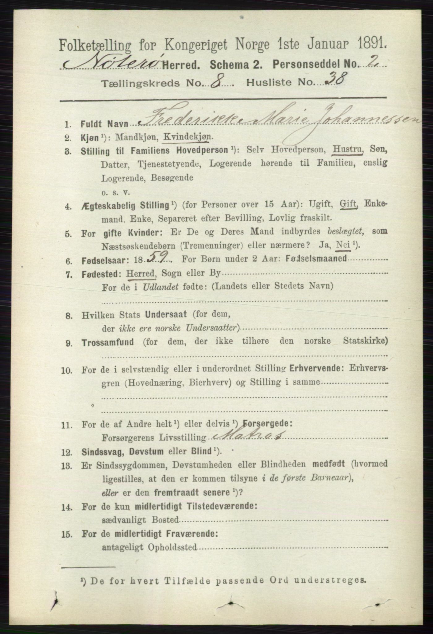 RA, 1891 census for 0722 Nøtterøy, 1891, p. 4078