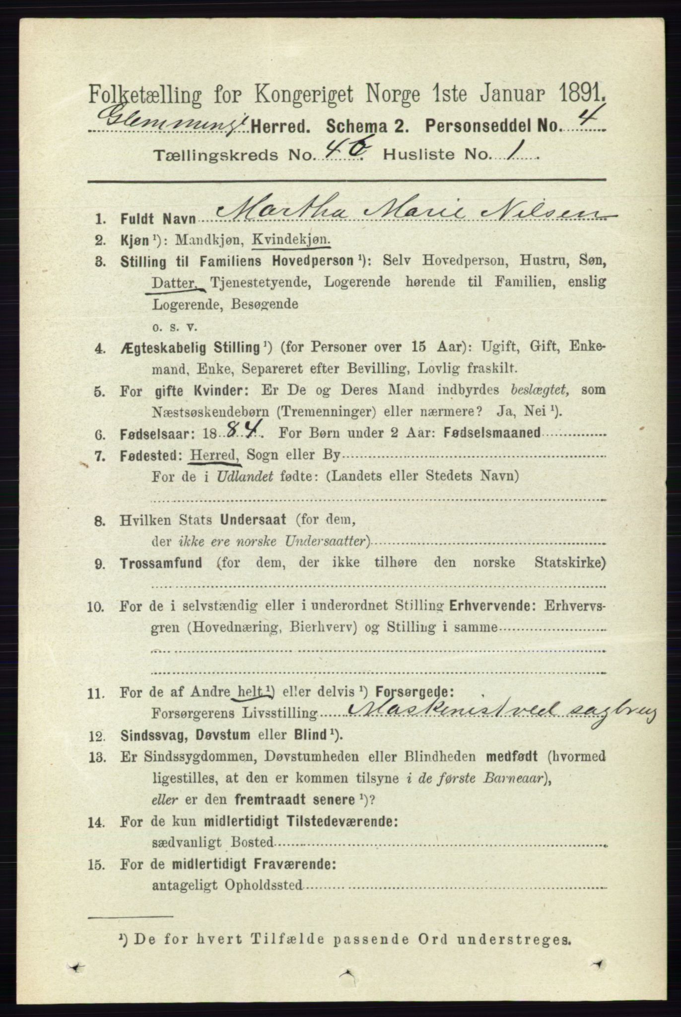 RA, 1891 census for 0132 Glemmen, 1891, p. 4837