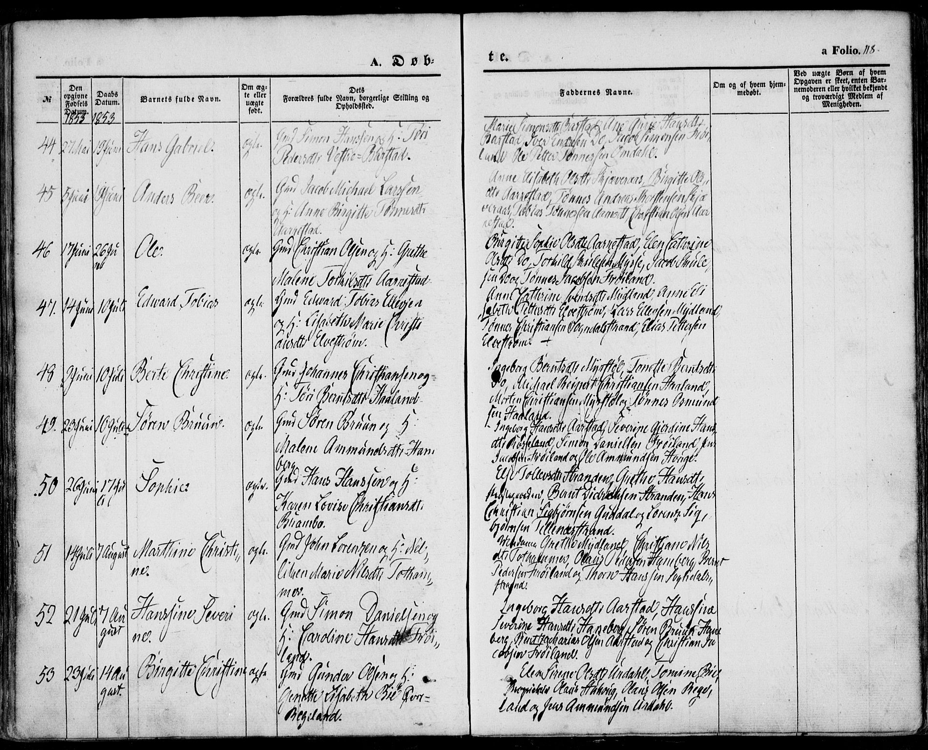 Sokndal sokneprestkontor, AV/SAST-A-101808: Parish register (official) no. A 8.1, 1842-1857, p. 118