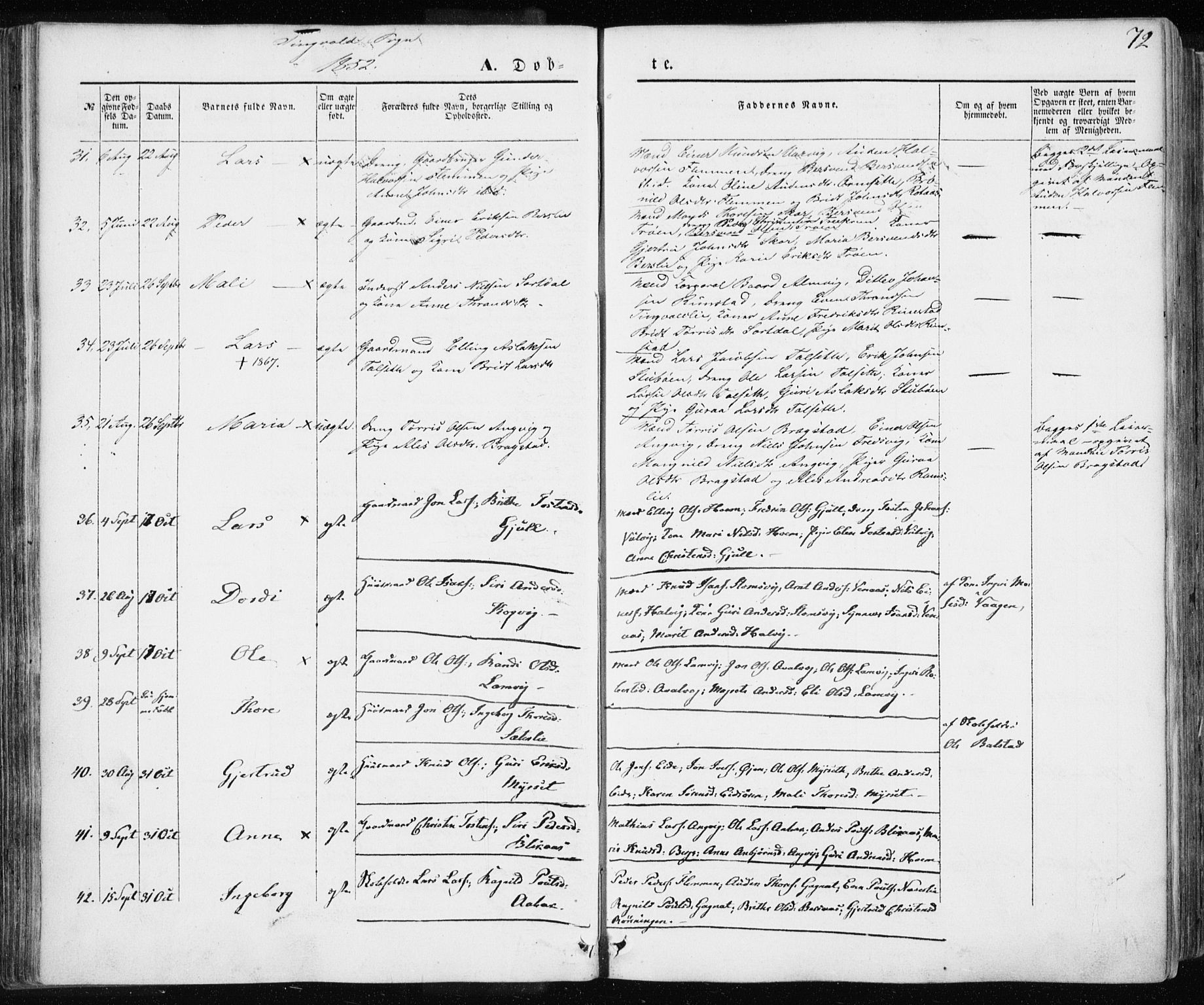 Ministerialprotokoller, klokkerbøker og fødselsregistre - Møre og Romsdal, AV/SAT-A-1454/586/L0984: Parish register (official) no. 586A10, 1844-1856, p. 72