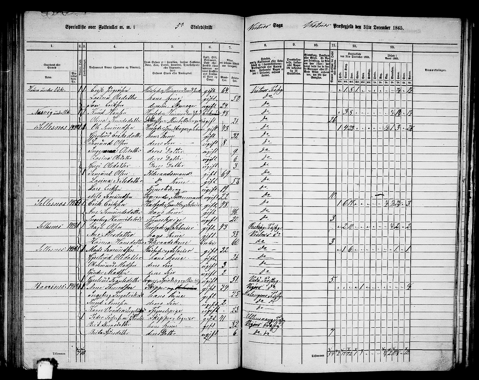 RA, 1865 census for Vestnes, 1865, p. 104