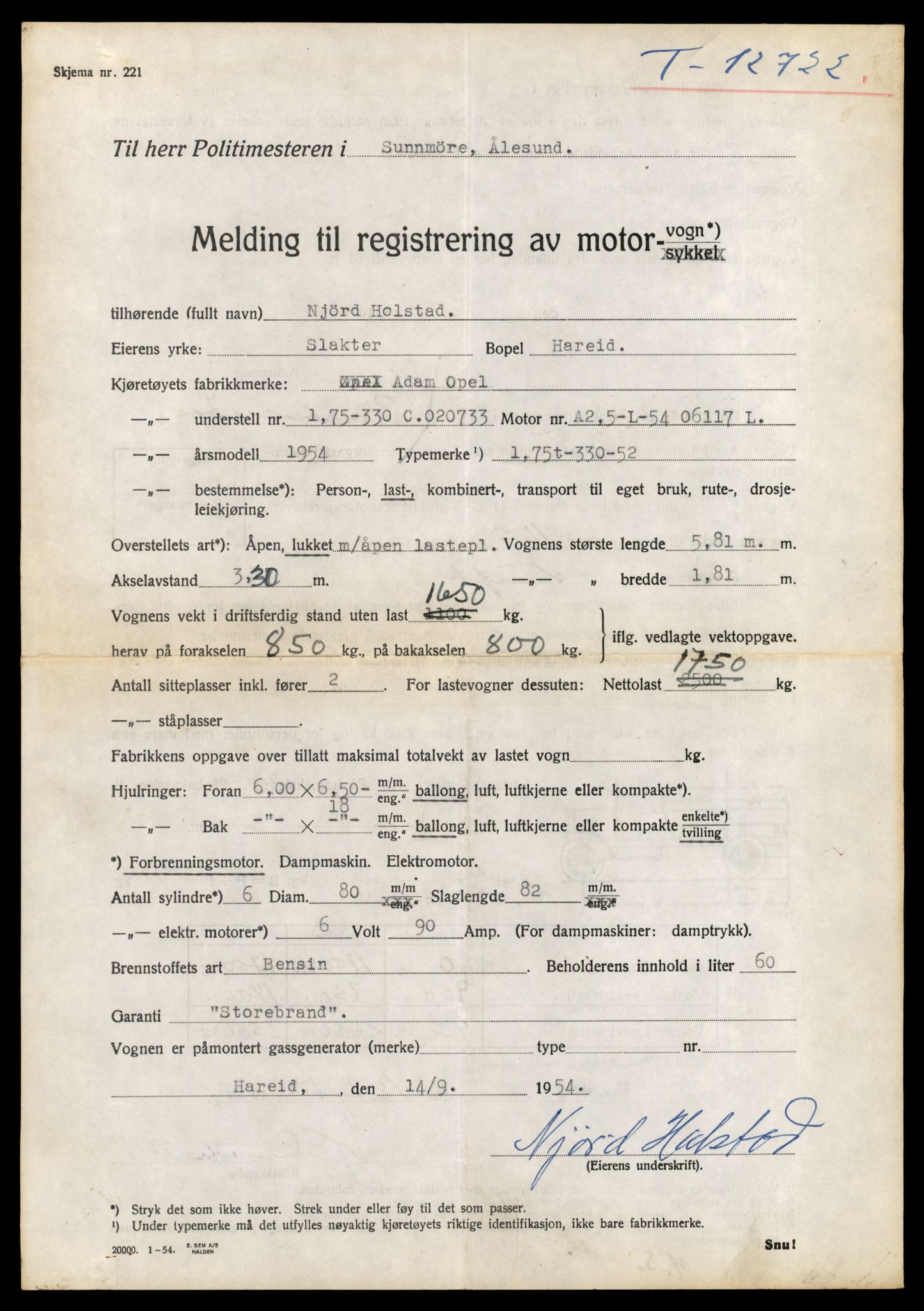 Møre og Romsdal vegkontor - Ålesund trafikkstasjon, AV/SAT-A-4099/F/Fe/L0035: Registreringskort for kjøretøy T 12653 - T 12829, 1927-1998, p. 1300