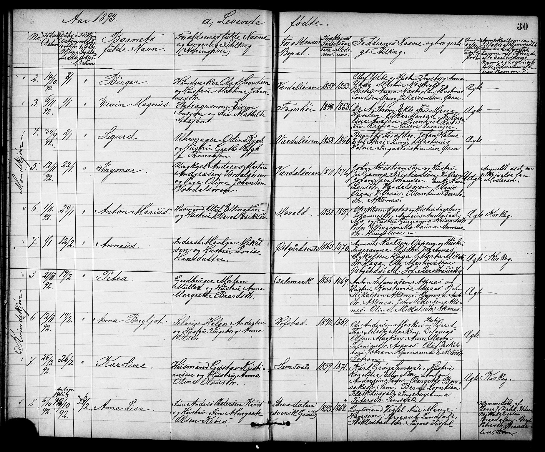 Ministerialprotokoller, klokkerbøker og fødselsregistre - Nord-Trøndelag, AV/SAT-A-1458/723/L0257: Parish register (copy) no. 723C05, 1890-1907, p. 30