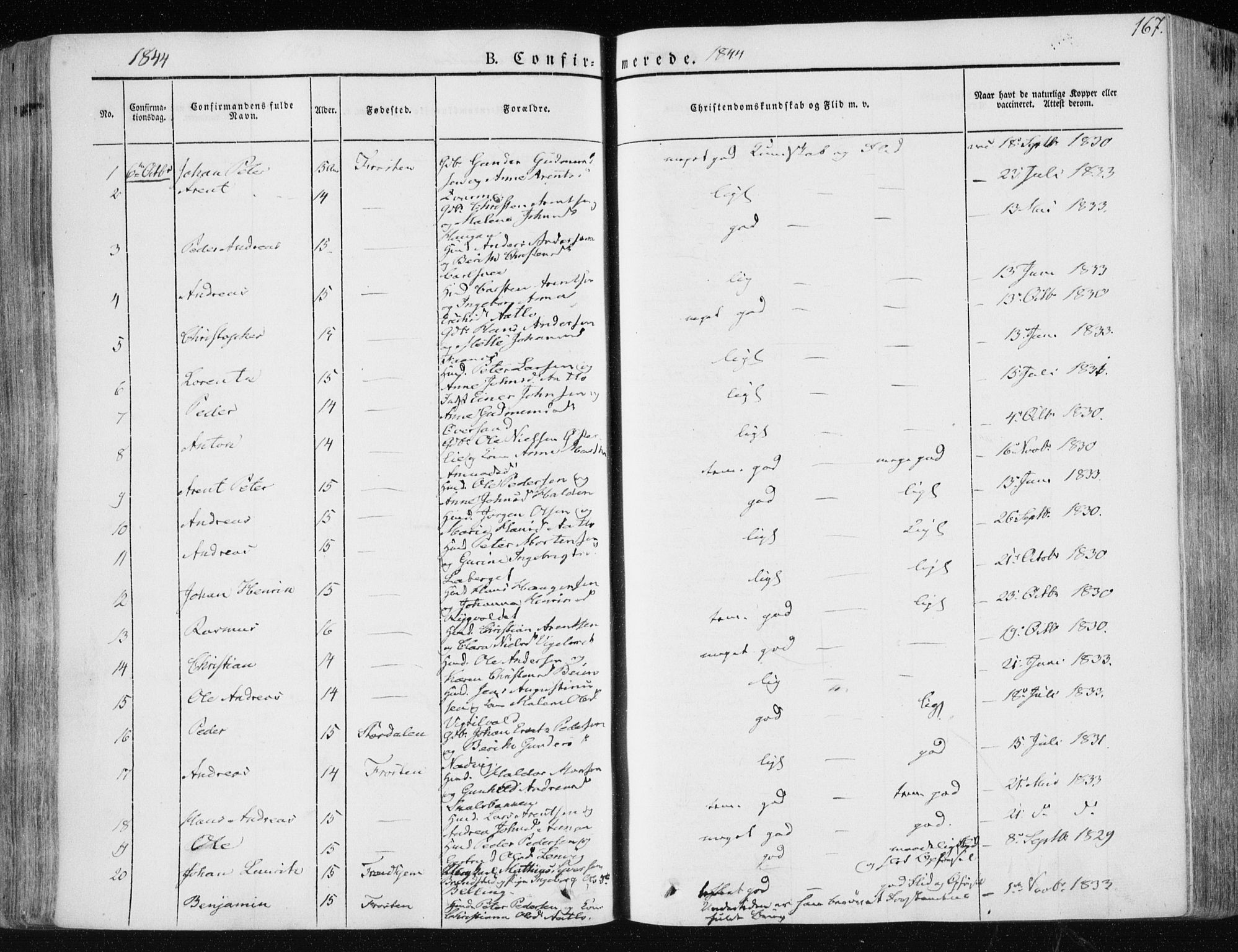 Ministerialprotokoller, klokkerbøker og fødselsregistre - Nord-Trøndelag, SAT/A-1458/713/L0115: Parish register (official) no. 713A06, 1838-1851, p. 167