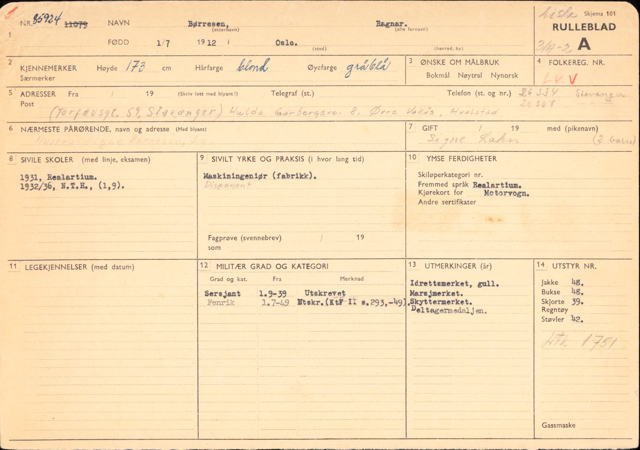 Forsvaret, Forsvarets overkommando/Luftforsvarsstaben, RA/RAFA-4079/P/Pa/L0029: Personellpapirer, 1912, p. 268