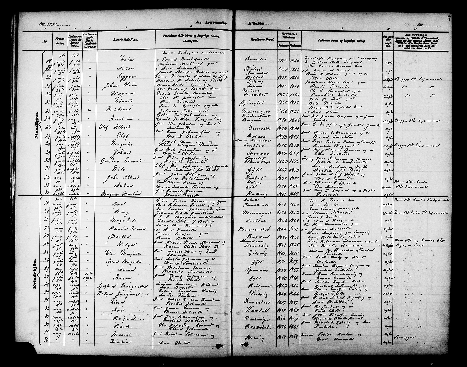 Ministerialprotokoller, klokkerbøker og fødselsregistre - Møre og Romsdal, SAT/A-1454/586/L0992: Parish register (copy) no. 586C03, 1892-1909, p. 7