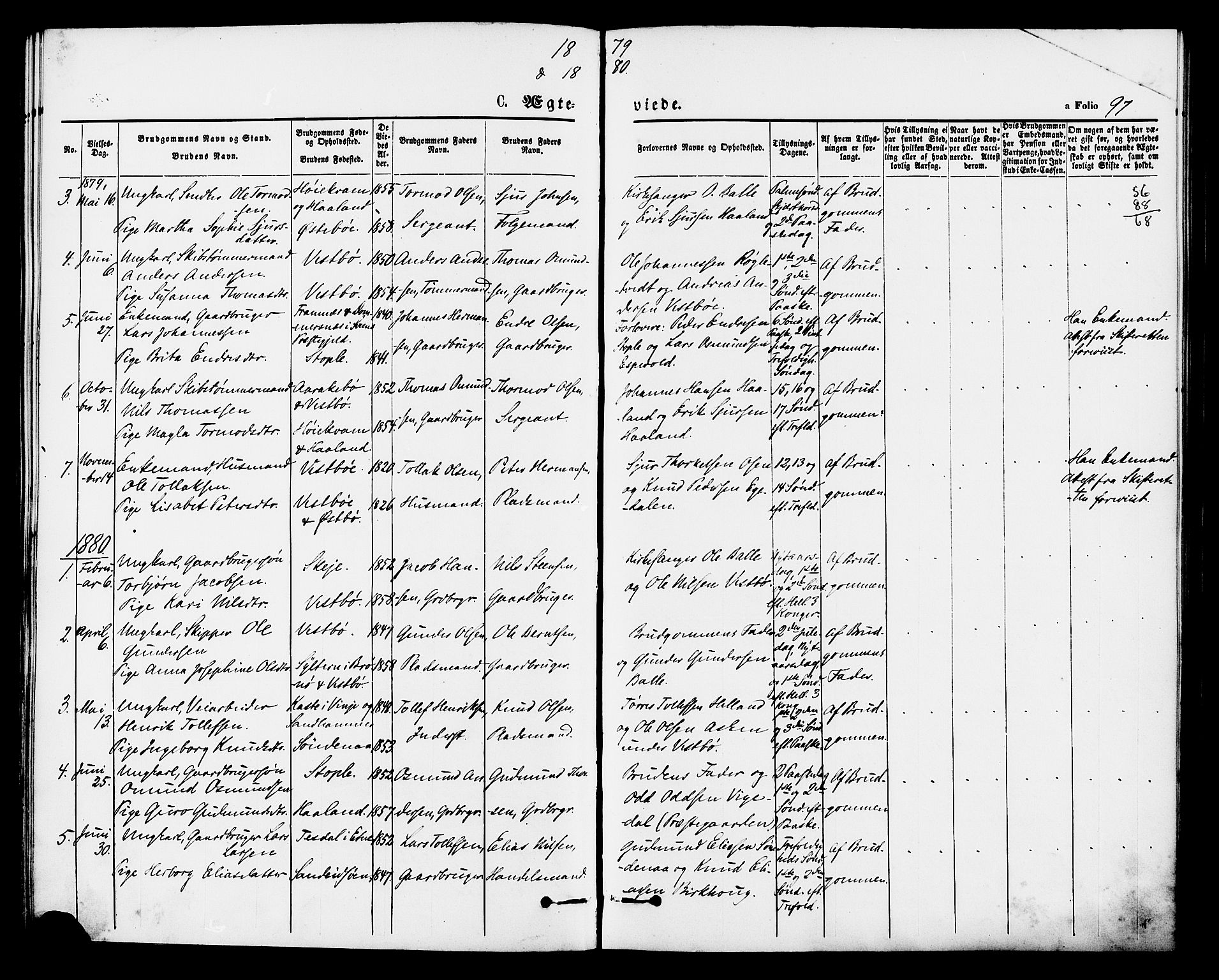 Vikedal sokneprestkontor, AV/SAST-A-101840/01/IV: Parish register (official) no. A 8, 1868-1885, p. 97