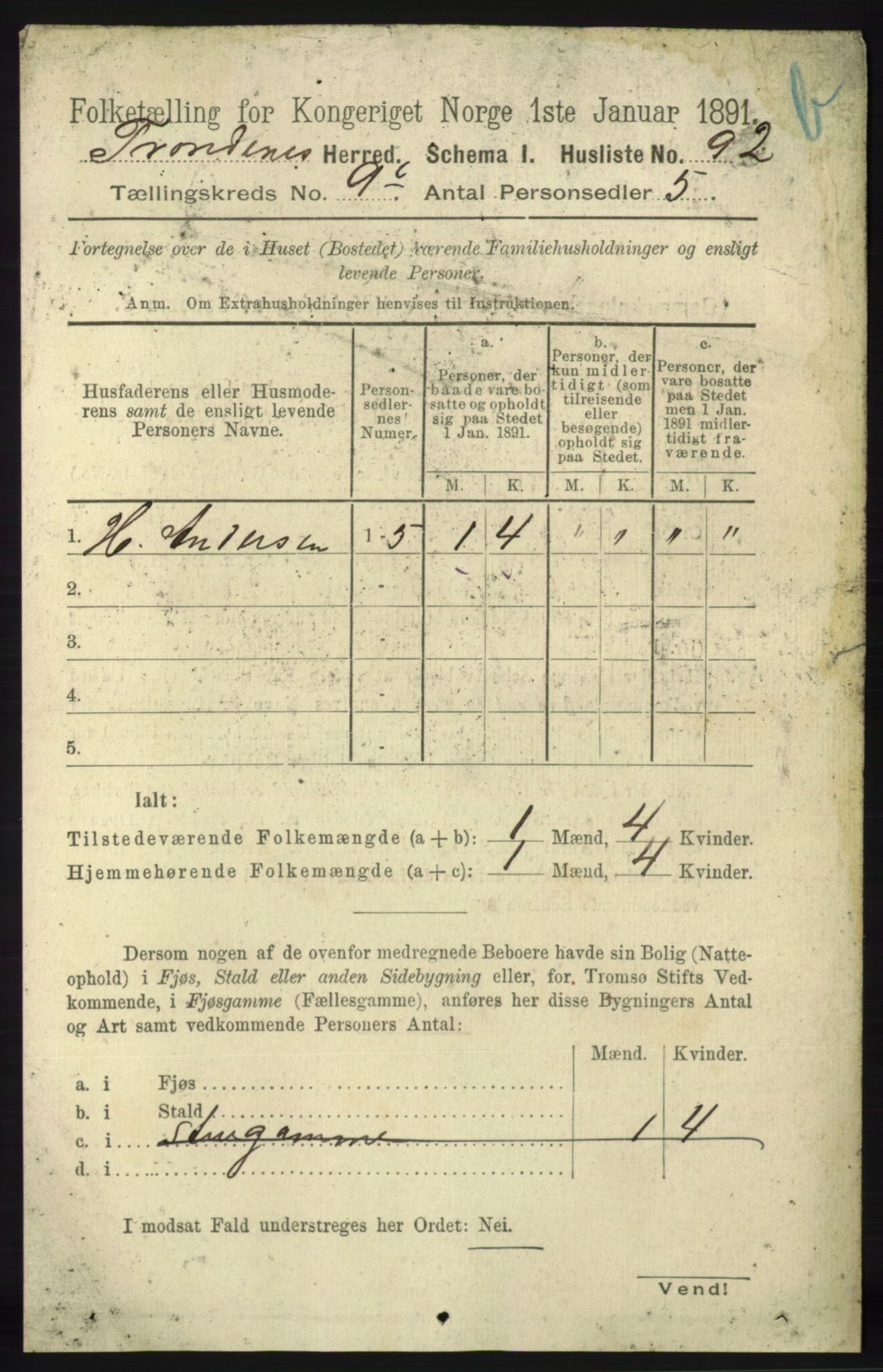 RA, 1891 census for 1914 Trondenes, 1891, p. 7169