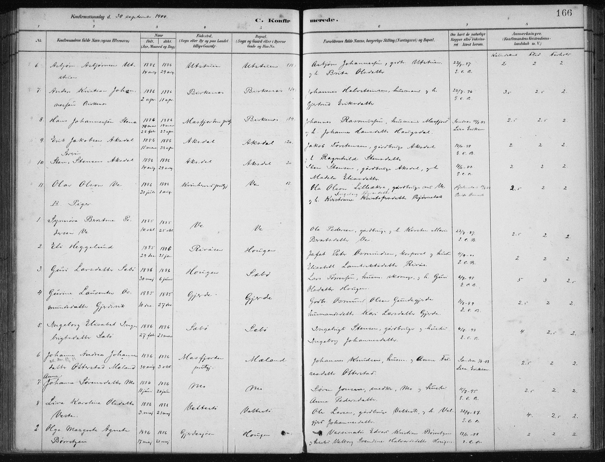 Etne sokneprestembete, AV/SAB-A-75001/H/Haa: Parish register (official) no. C  1, 1879-1919, p. 166