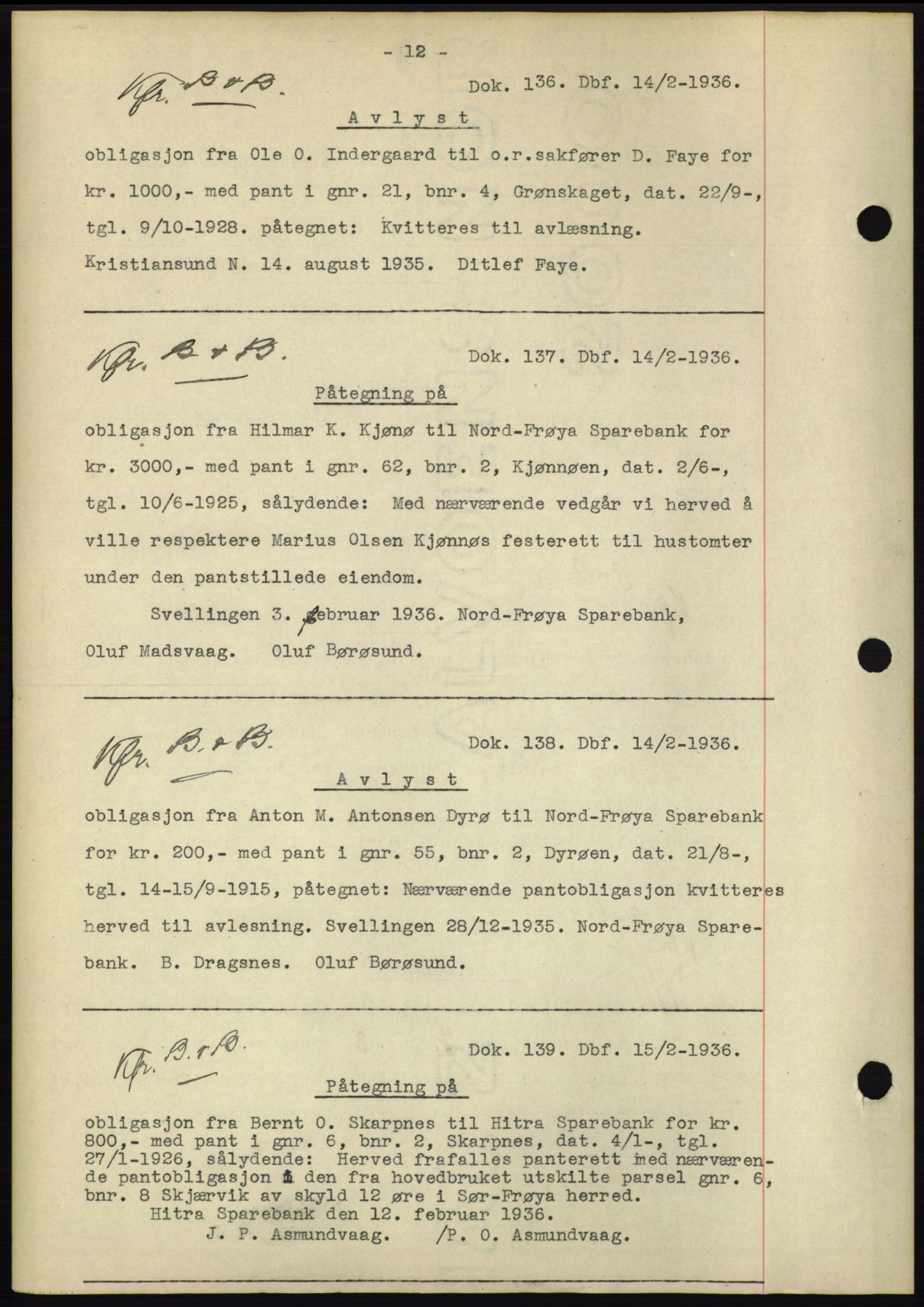 Hitra sorenskriveri, AV/SAT-A-0018/2/2C/2Ca: Mortgage book no. C1, 1936-1945, Diary no: : 136/1936