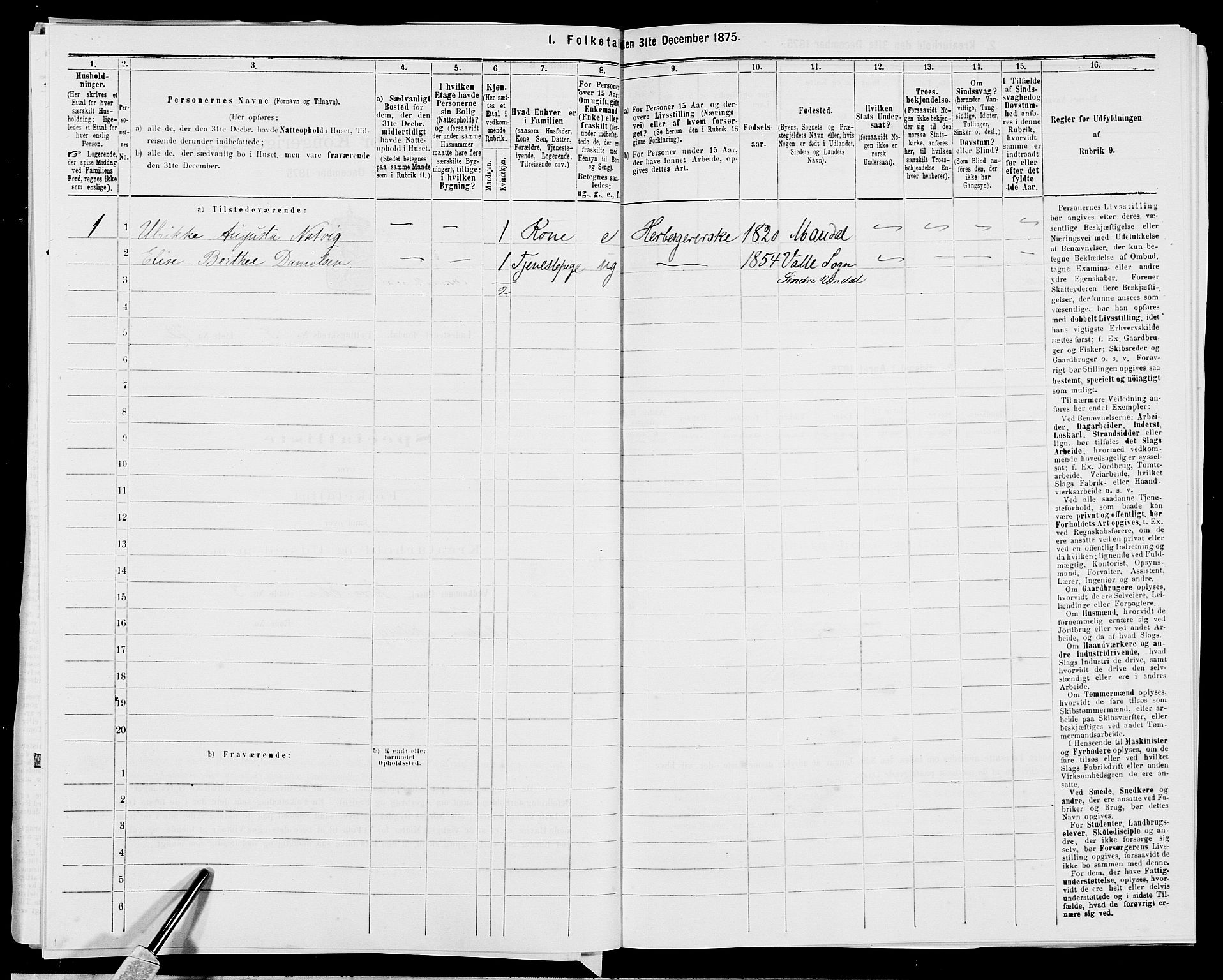 SAK, 1875 census for 1002B Mandal/Mandal, 1875, p. 165