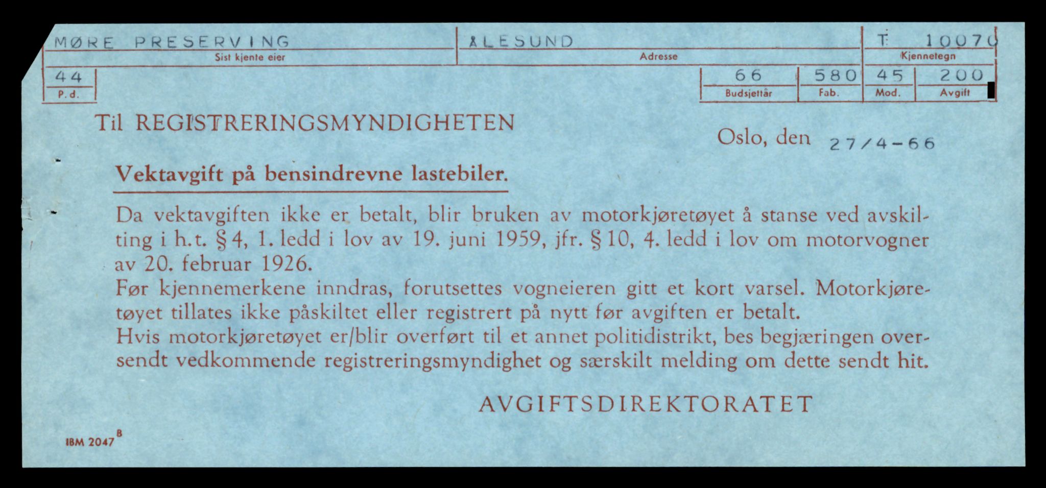 Møre og Romsdal vegkontor - Ålesund trafikkstasjon, AV/SAT-A-4099/F/Fe/L0017: Registreringskort for kjøretøy T 1985 - T 10090, 1927-1998, p. 2753