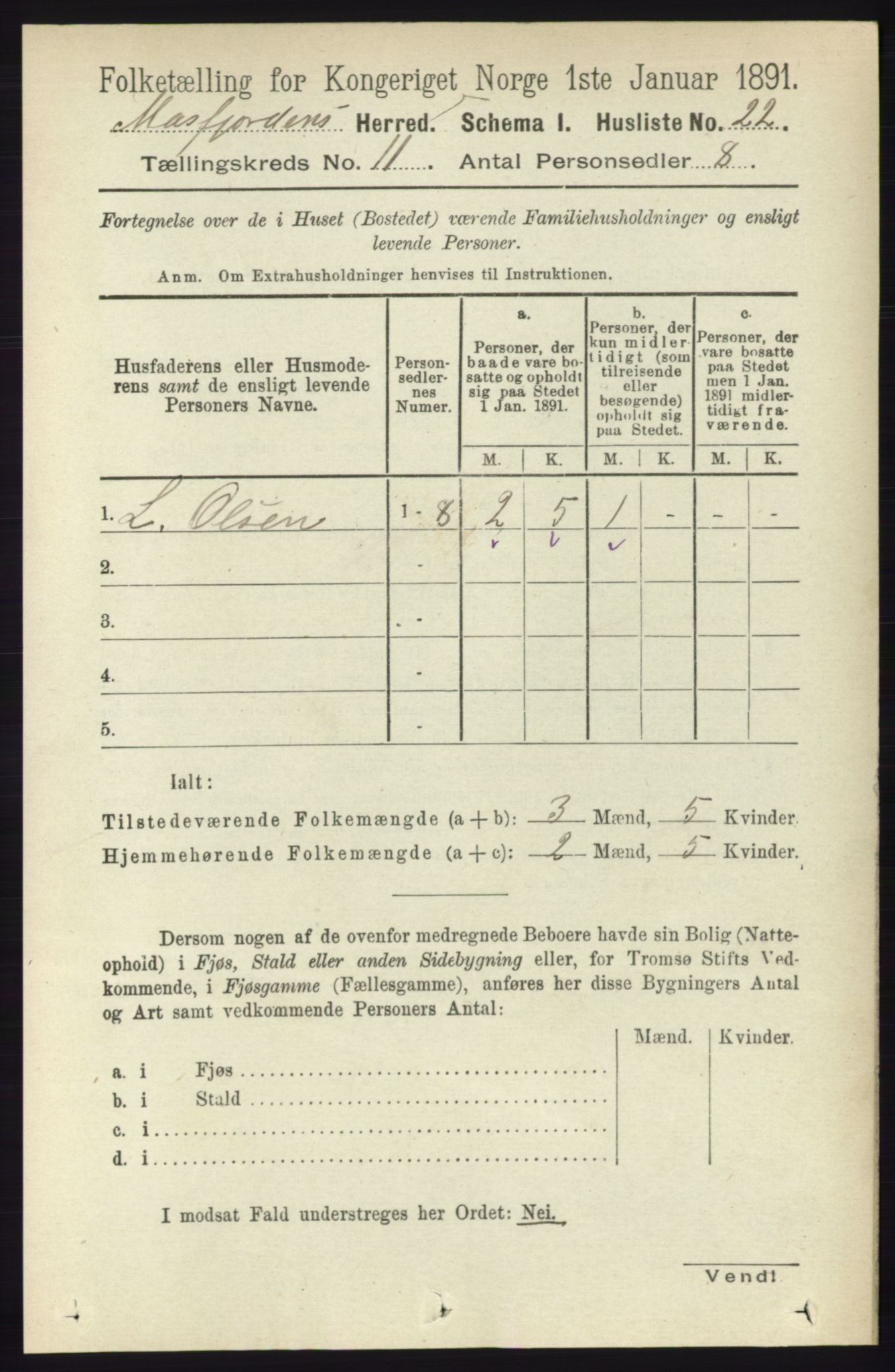 RA, 1891 census for 1266 Masfjorden, 1891, p. 2264