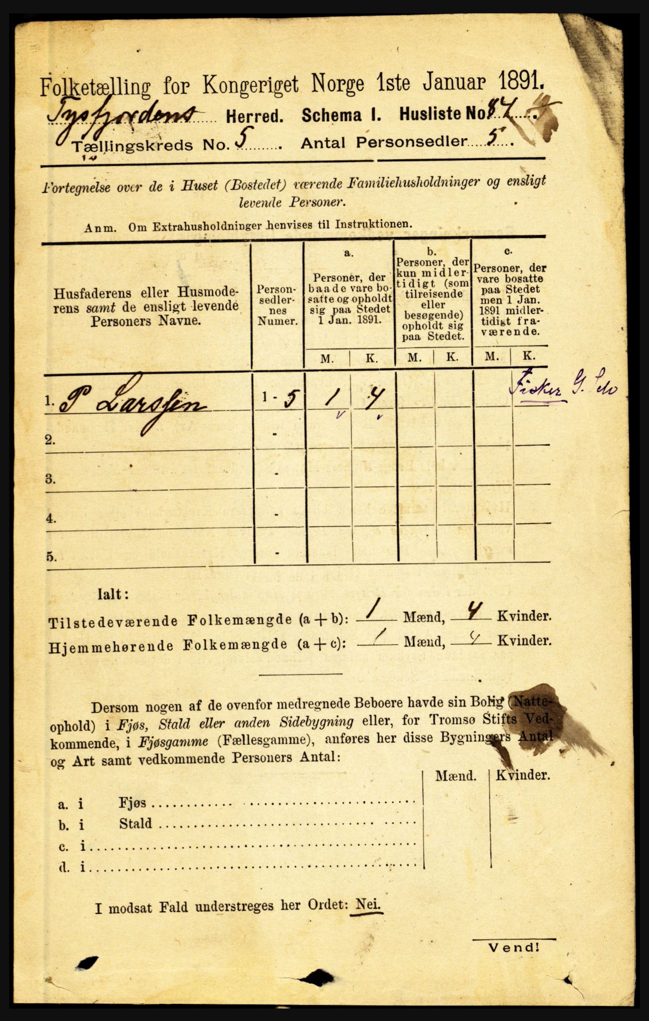 RA, 1891 census for 1850 Tysfjord, 1891, p. 1795