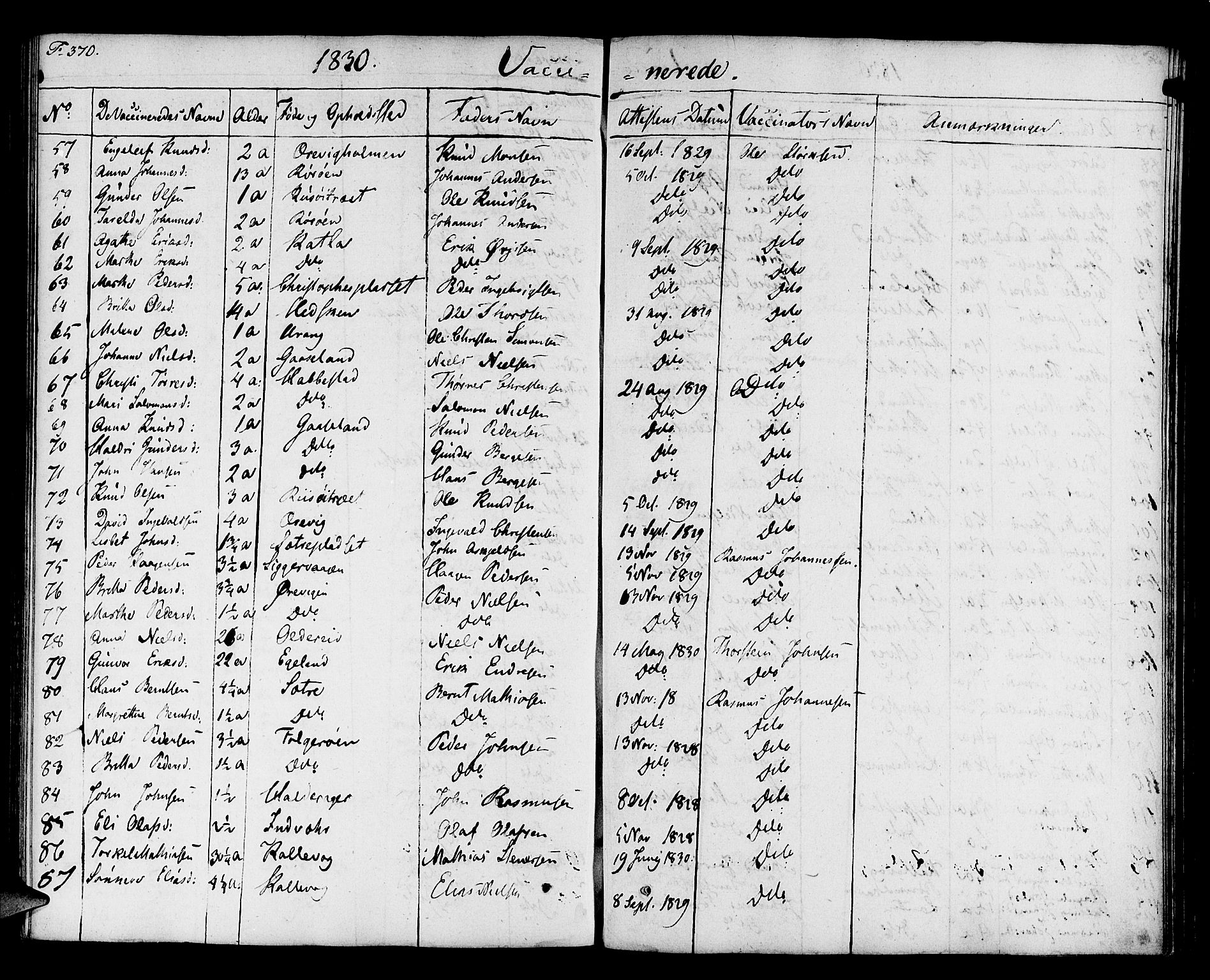 Finnås sokneprestembete, SAB/A-99925/H/Ha/Haa/Haaa/L0005: Parish register (official) no. A 5, 1823-1835, p. 370