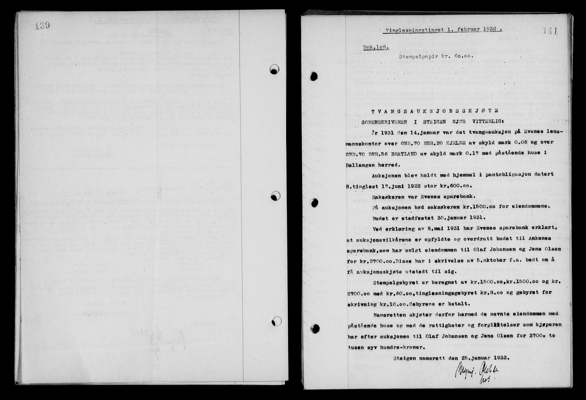 Steigen og Ofoten sorenskriveri, AV/SAT-A-0030/1/2/2C/L0020/0002: Mortgage book no. 23 og 25-I, 1932-1932, Deed date: 01.02.1932