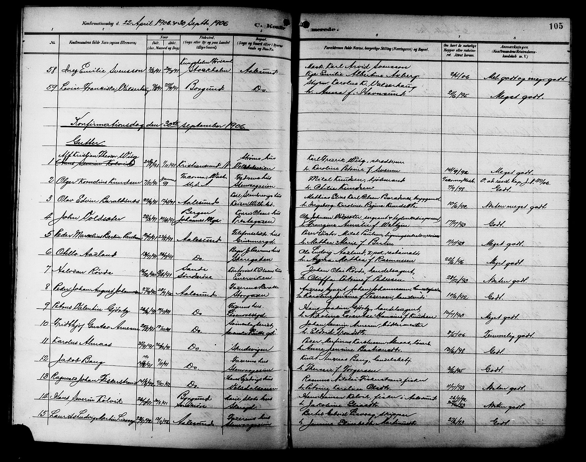 Ministerialprotokoller, klokkerbøker og fødselsregistre - Møre og Romsdal, AV/SAT-A-1454/529/L0469: Parish register (copy) no. 529C06, 1898-1906, p. 105