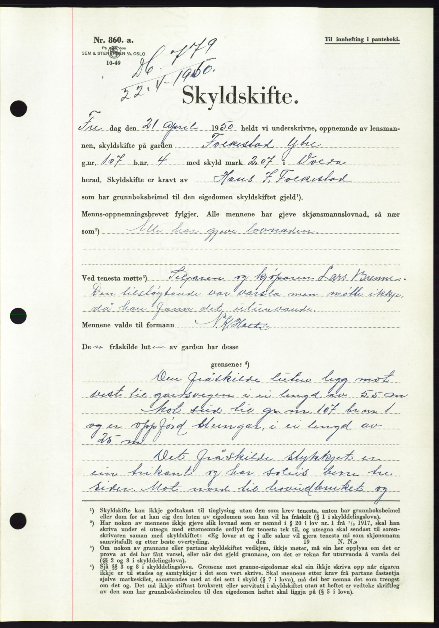 Søre Sunnmøre sorenskriveri, SAT/A-4122/1/2/2C/L0086: Mortgage book no. 12A, 1949-1950, Diary no: : 779/1950