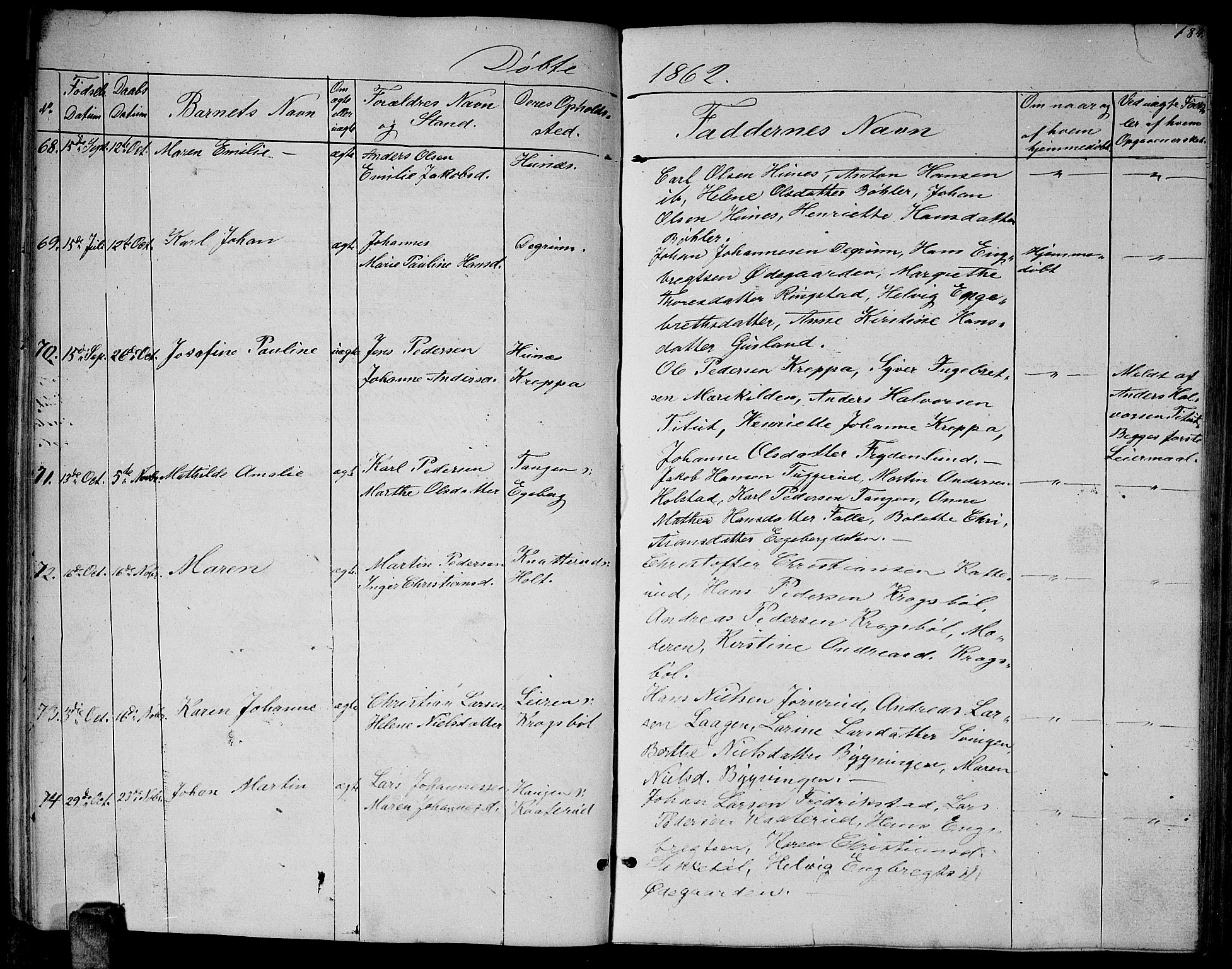 Enebakk prestekontor Kirkebøker, AV/SAO-A-10171c/G/Ga/L0004: Parish register (copy) no. I 4, 1850-1866, p. 184