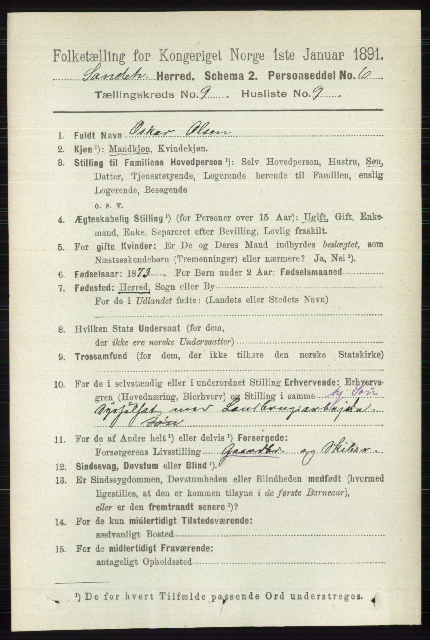 RA, 1891 census for 0724 Sandeherred, 1891, p. 5594