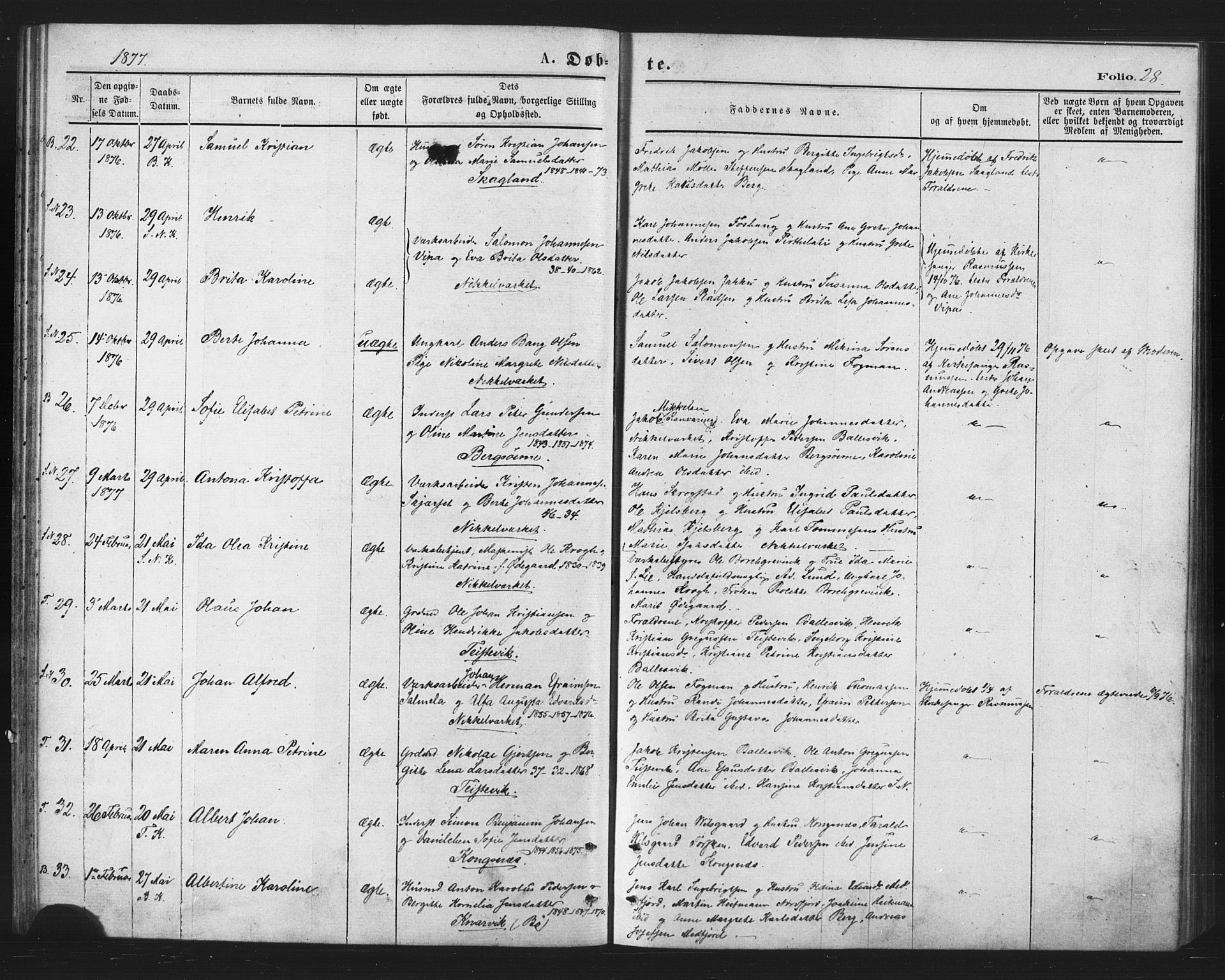 Berg sokneprestkontor, SATØ/S-1318/G/Ga/Gaa/L0003kirke: Parish register (official) no. 3, 1872-1879, p. 28