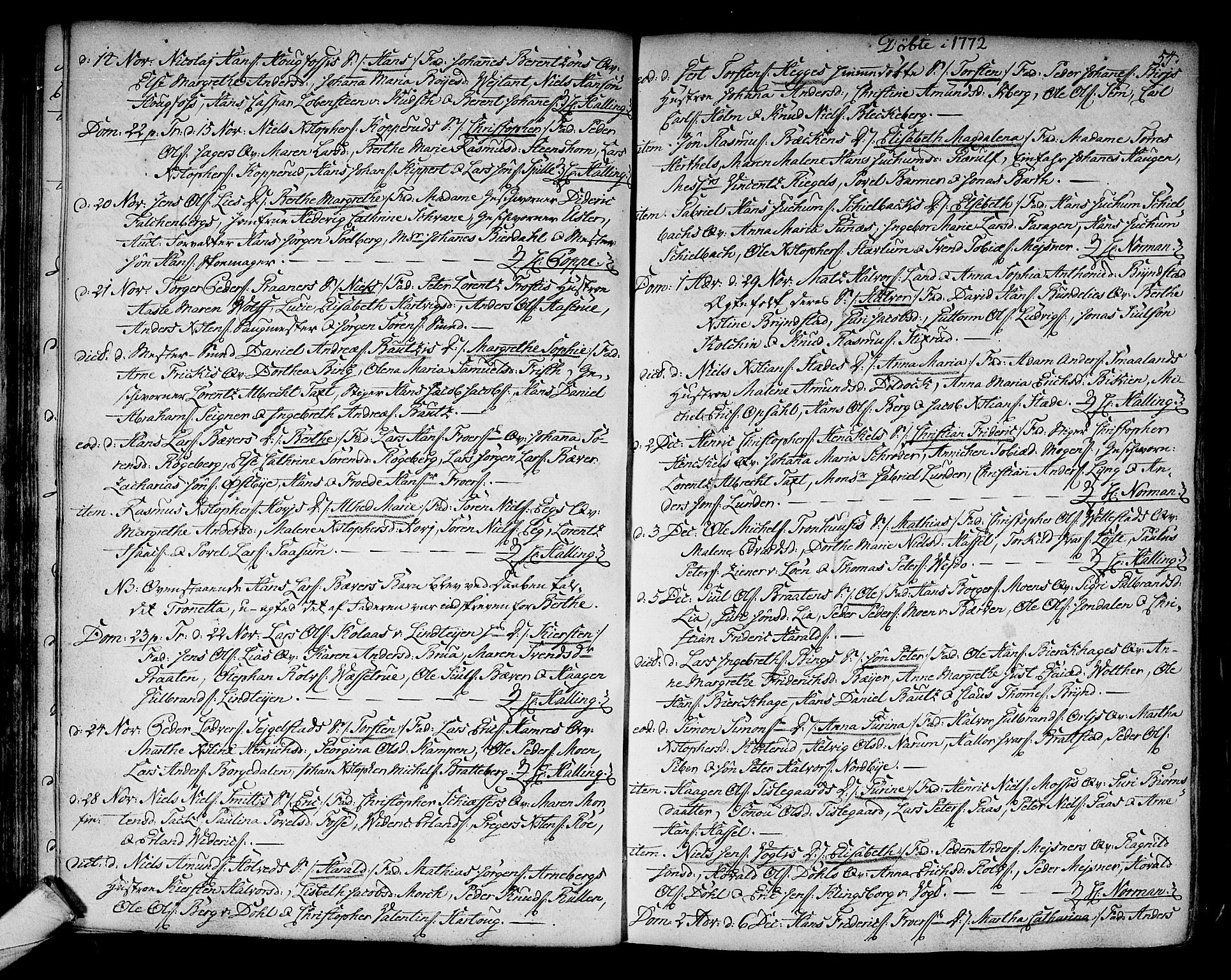 Kongsberg kirkebøker, AV/SAKO-A-22/F/Fa/L0005: Parish register (official) no. I 5, 1769-1782, p. 54