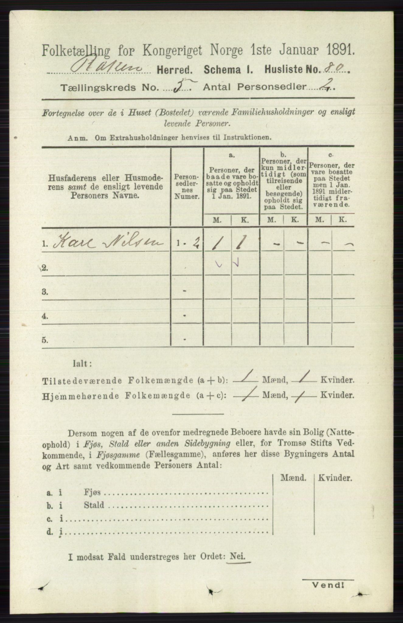 RA, 1891 census for 0627 Røyken, 1891, p. 2844