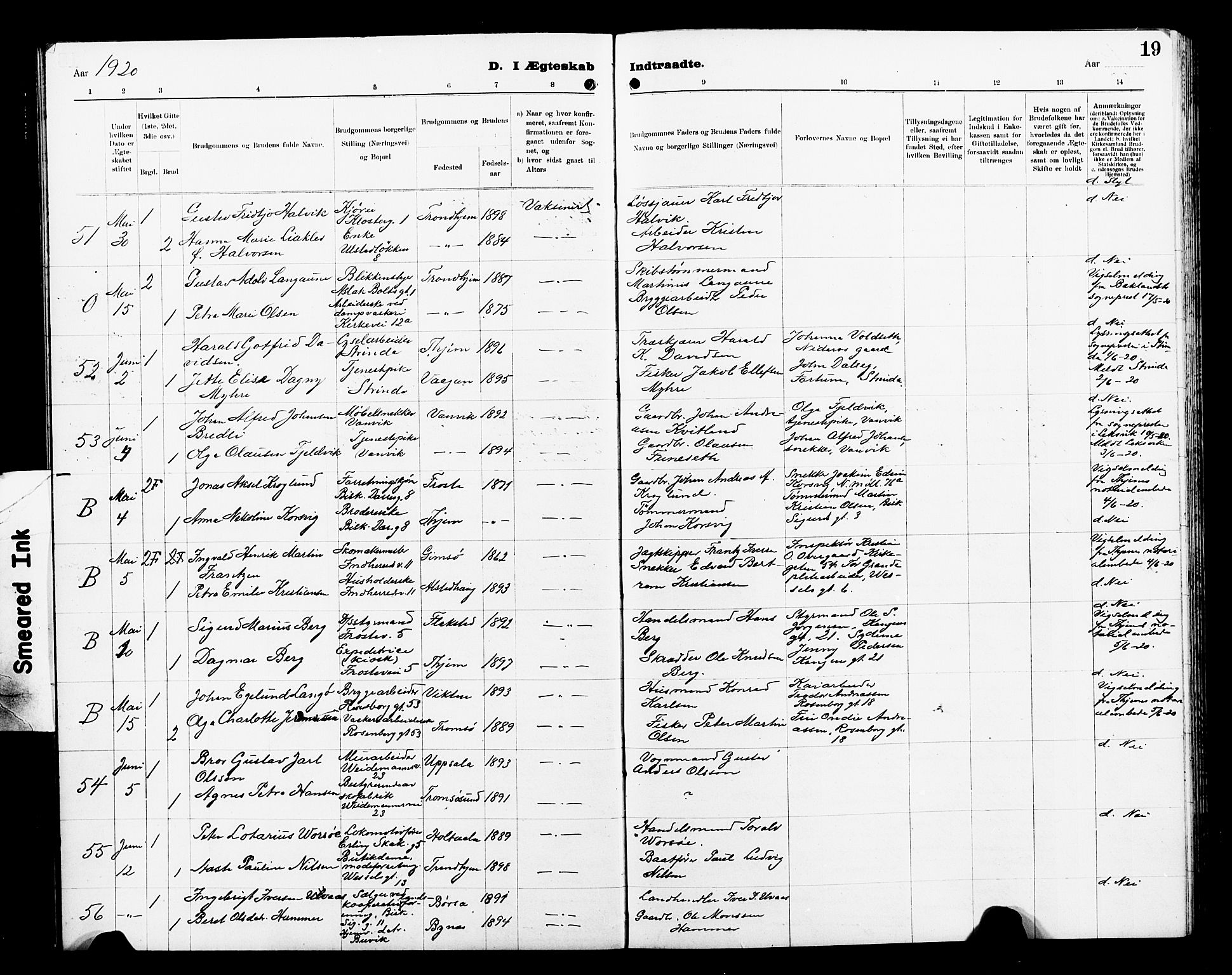 Ministerialprotokoller, klokkerbøker og fødselsregistre - Sør-Trøndelag, SAT/A-1456/605/L0257: Parish register (copy) no. 605C04, 1916-1922, p. 19