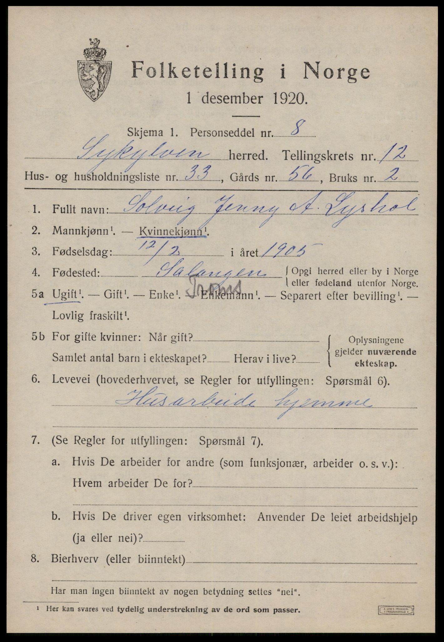 SAT, 1920 census for Sykkylven, 1920, p. 6057