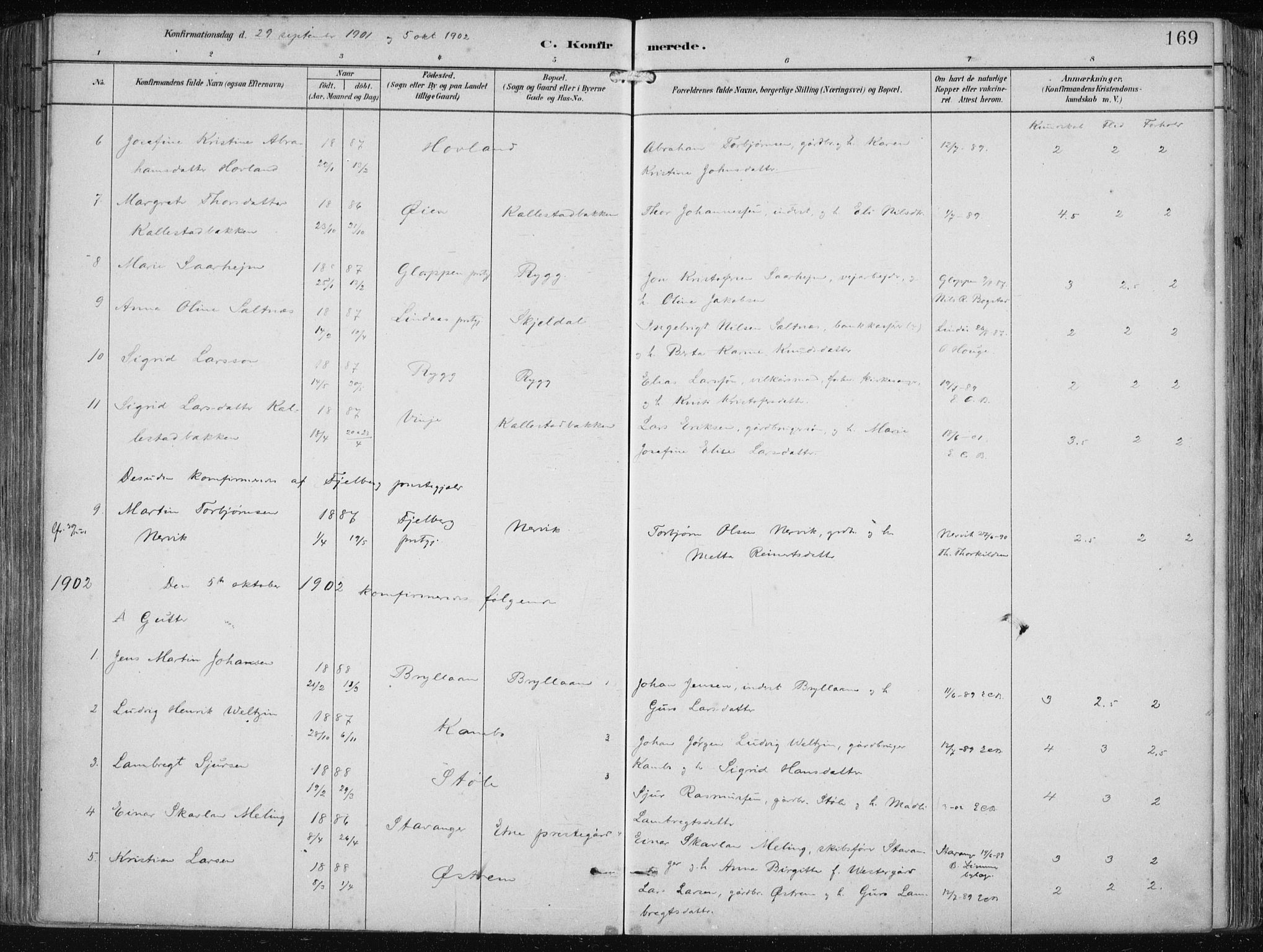 Etne sokneprestembete, SAB/A-75001/H/Haa: Parish register (official) no. B  1, 1879-1919, p. 169