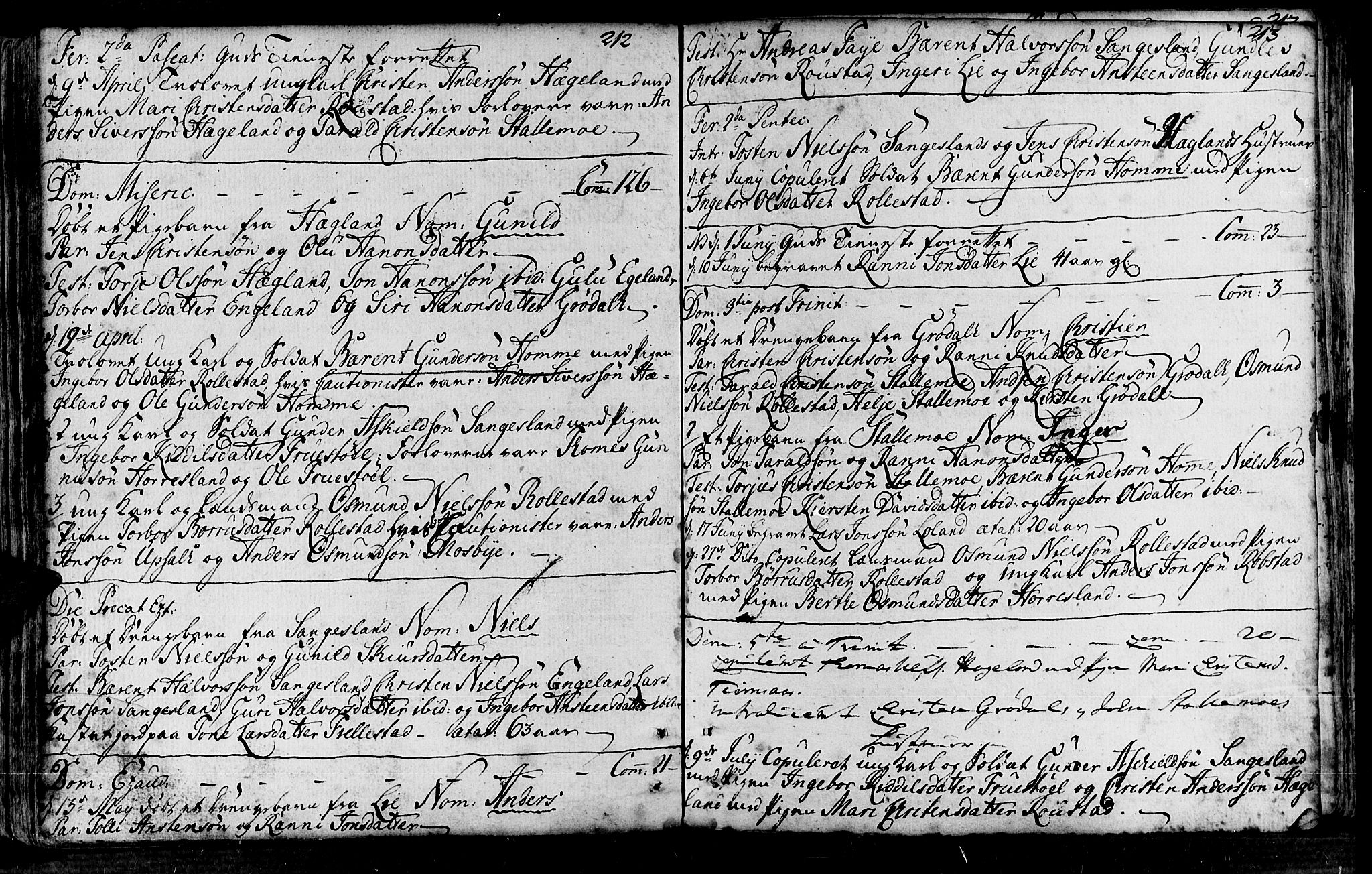 Vennesla sokneprestkontor, AV/SAK-1111-0045/Fa/Fac/L0001: Parish register (official) no. A 1, 1743-1784, p. 212-213