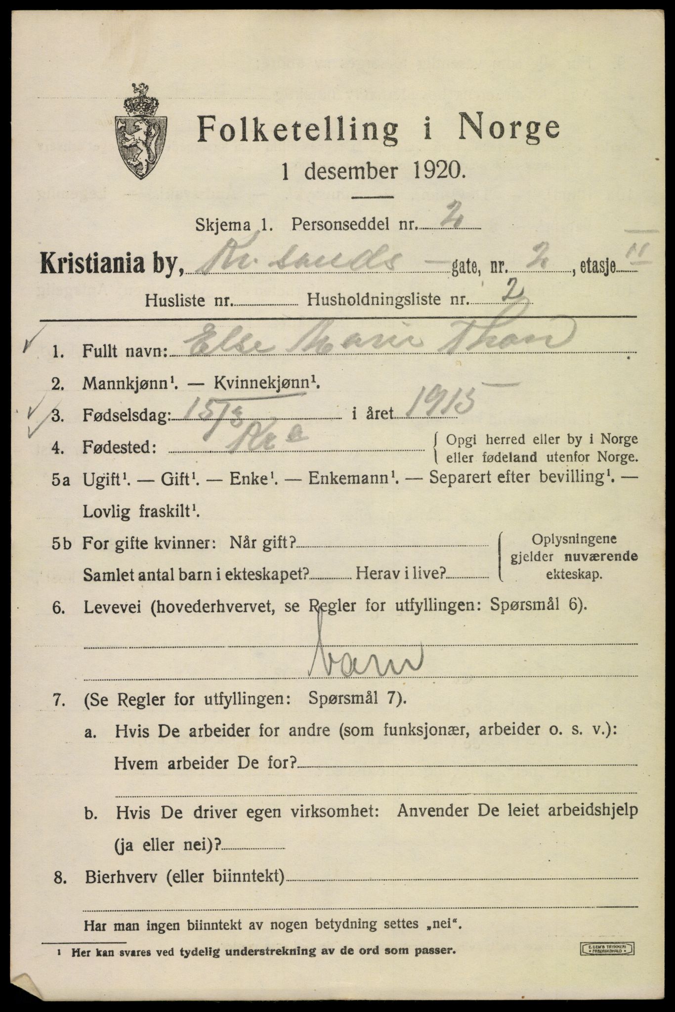 SAO, 1920 census for Kristiania, 1920, p. 352117