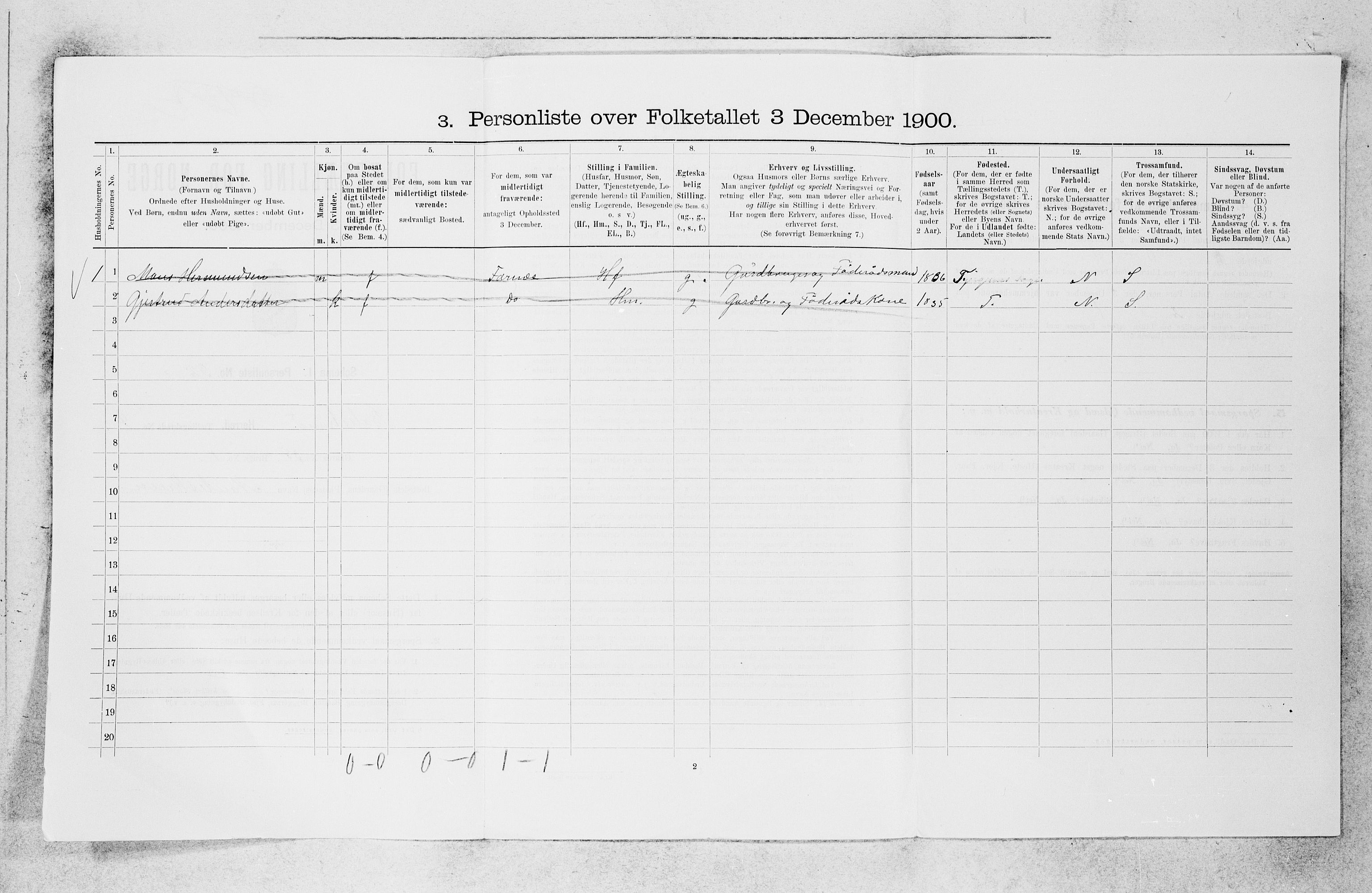 SAB, 1900 census for Balestrand, 1900, p. 338