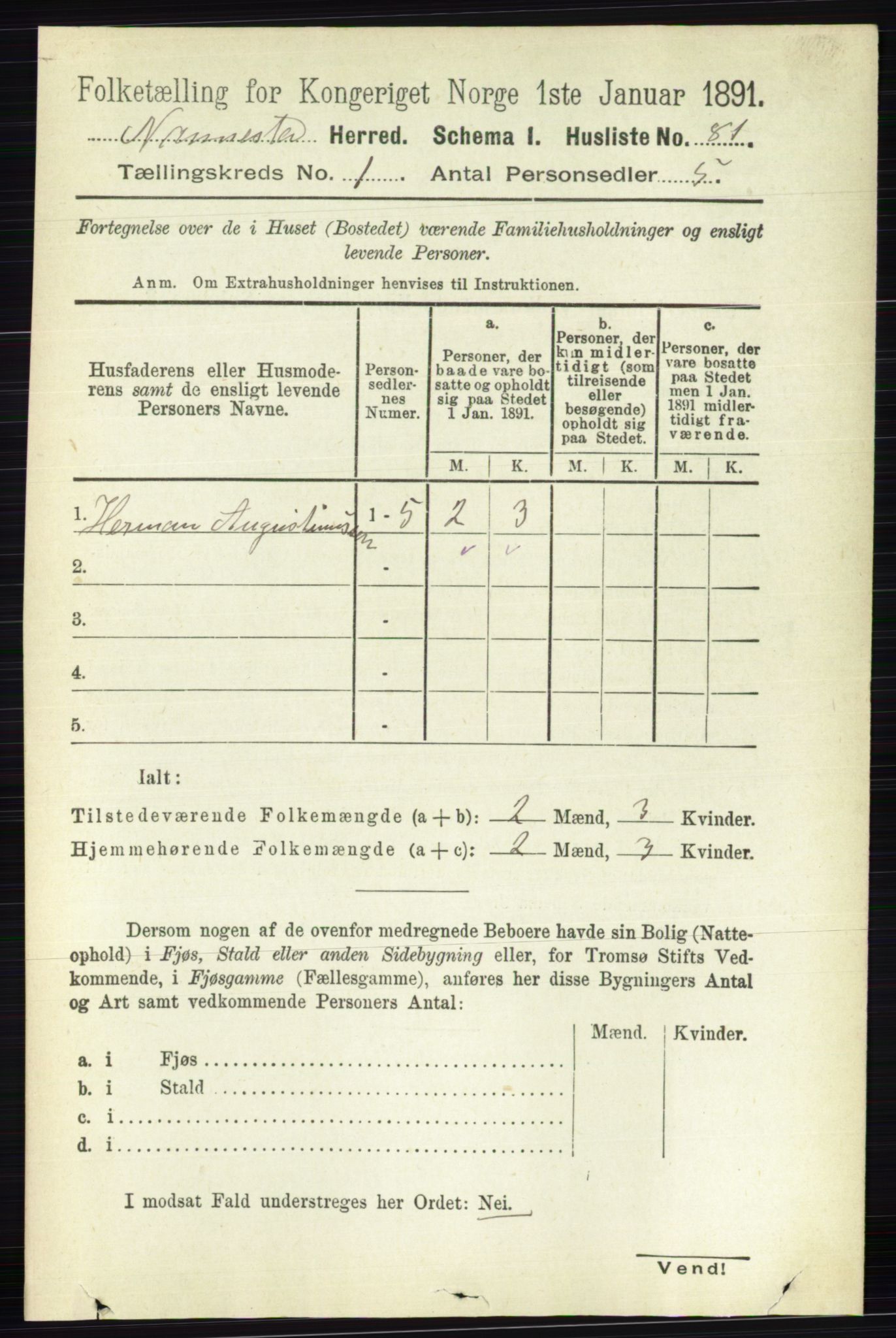 RA, 1891 census for 0238 Nannestad, 1891, p. 111